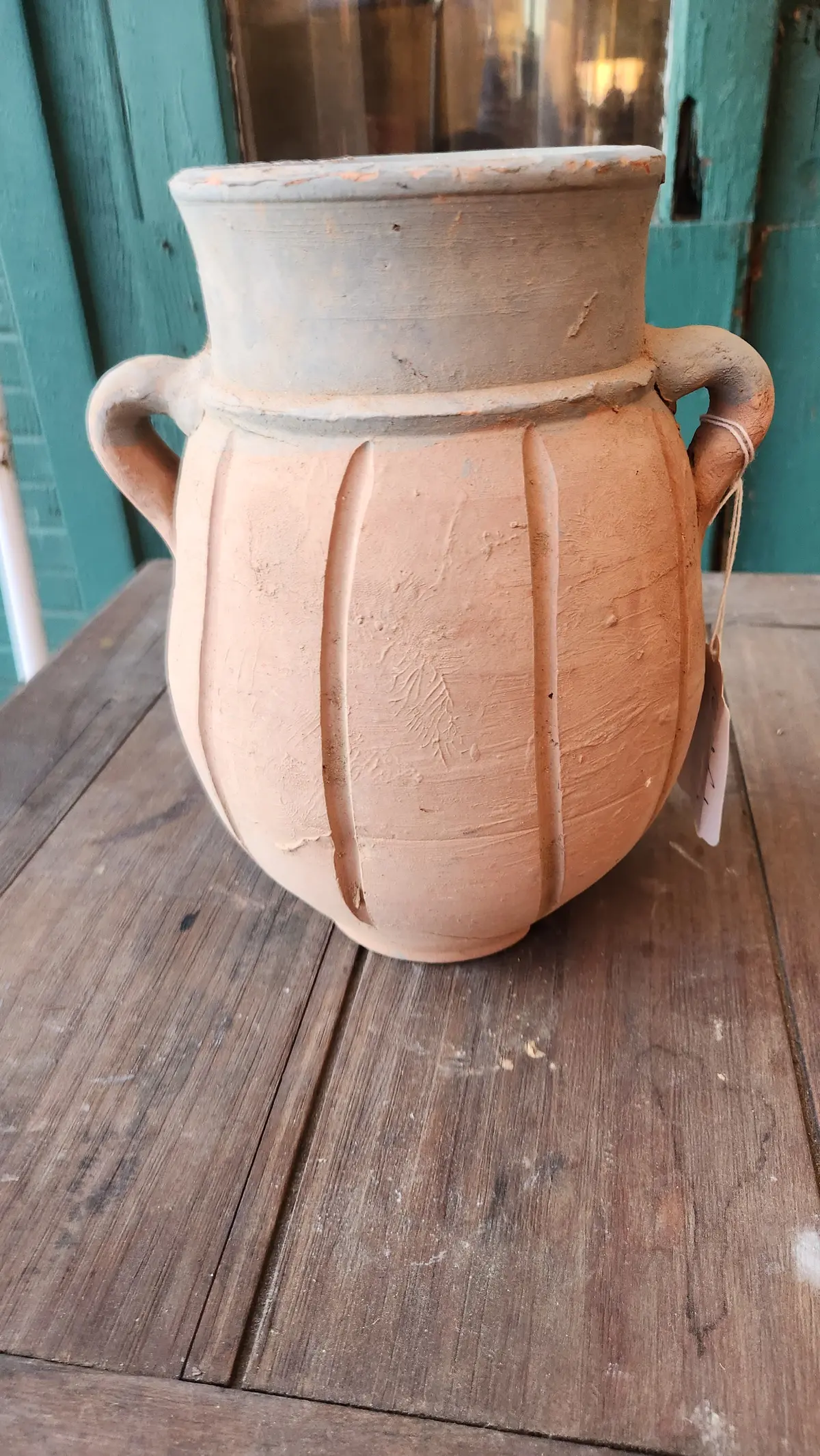 Small Ribbed Terra Cotta Vase With Handles 1