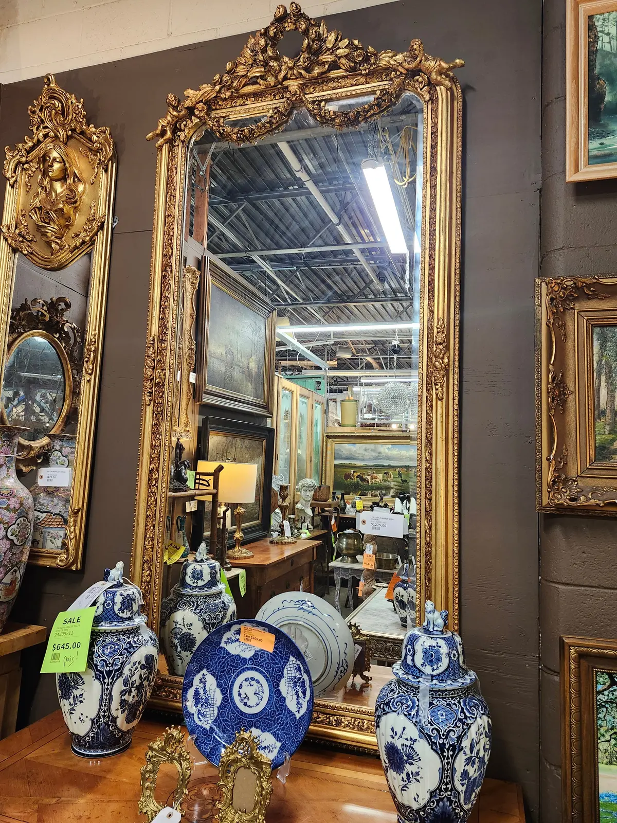 Tall Gold Mirror With Cherubs 1
