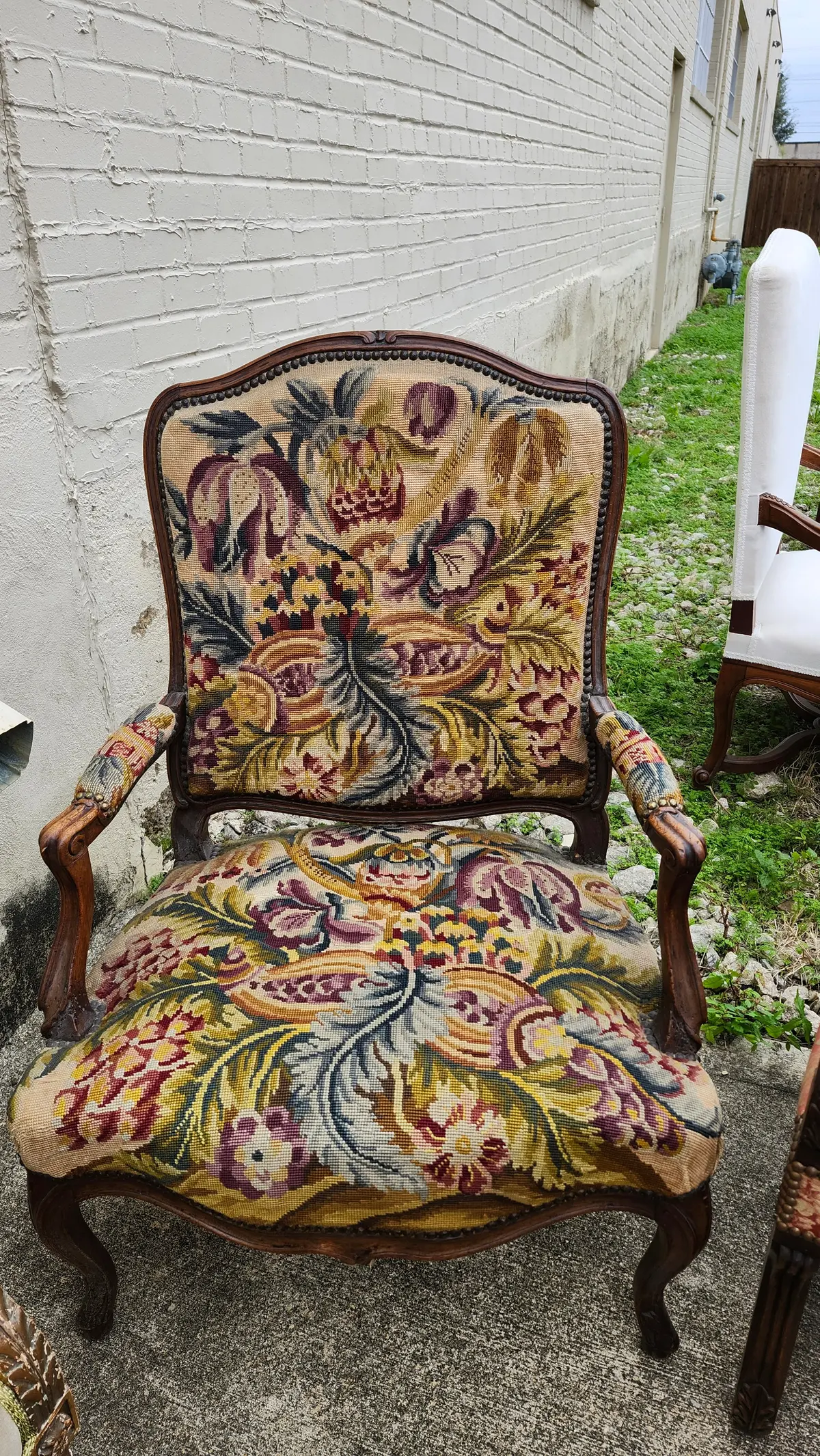 19Th Century French Louis Xv Needlepoint Arm Chair Floral 1