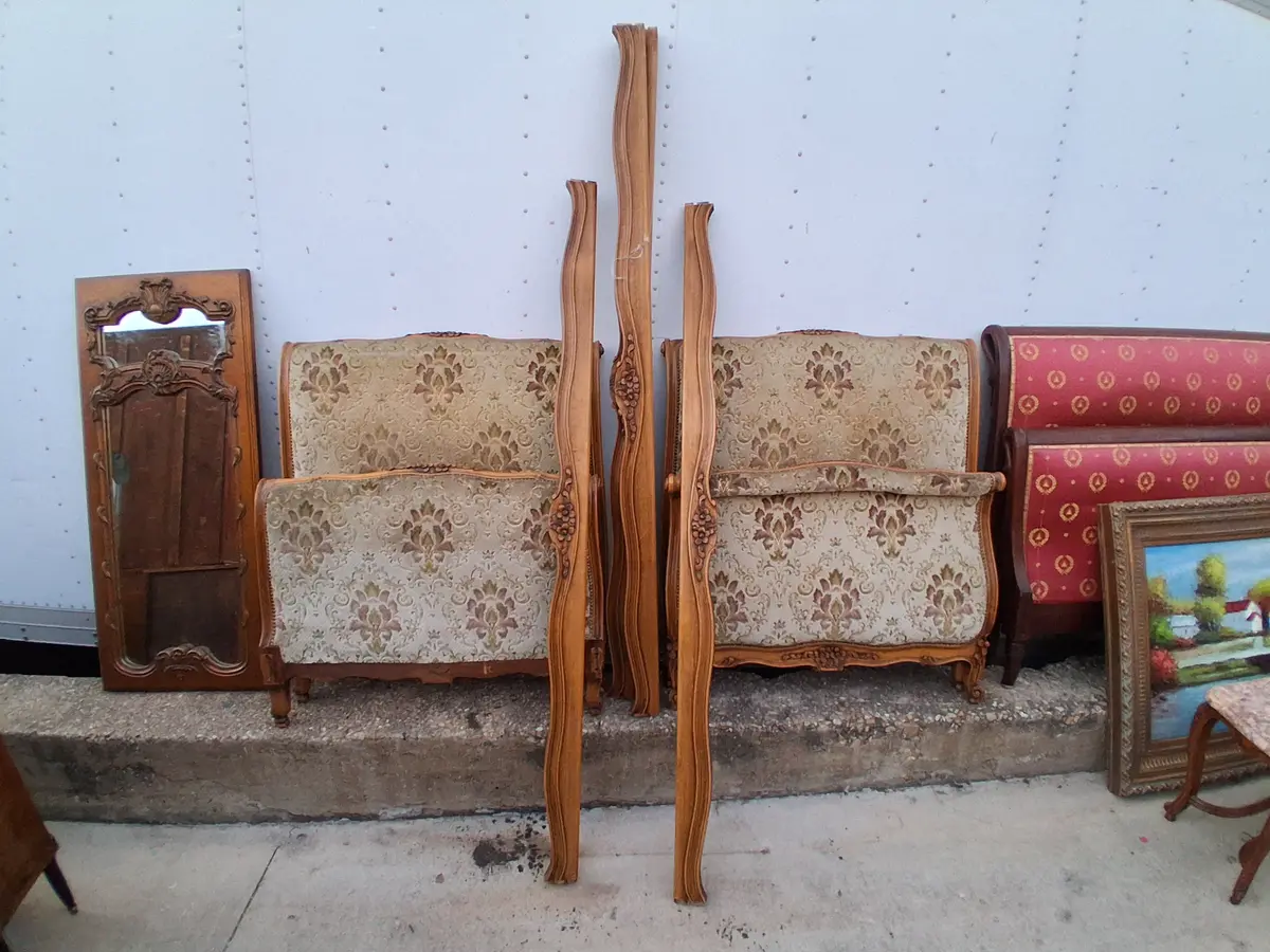 Pair Of Louis Xv Floral Carved Upholstered Twin Beds 1