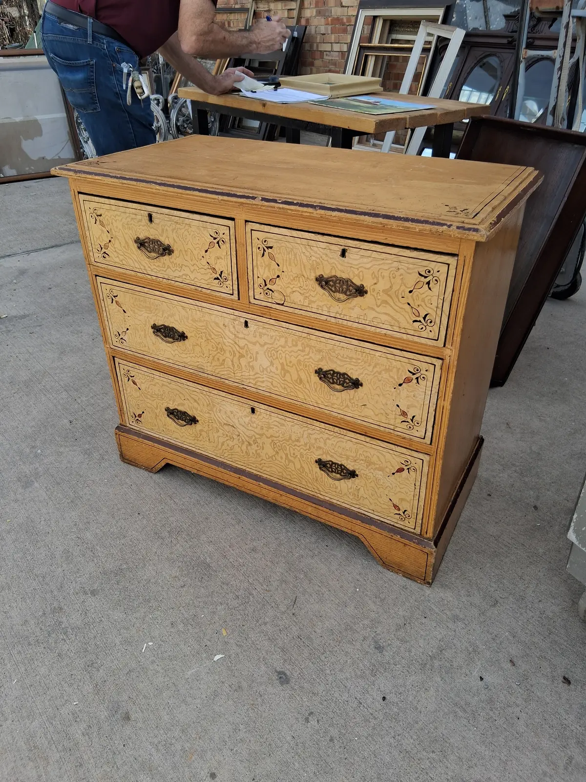 Small 19Th Century English Faux Grain 4 Drawer Chest 1