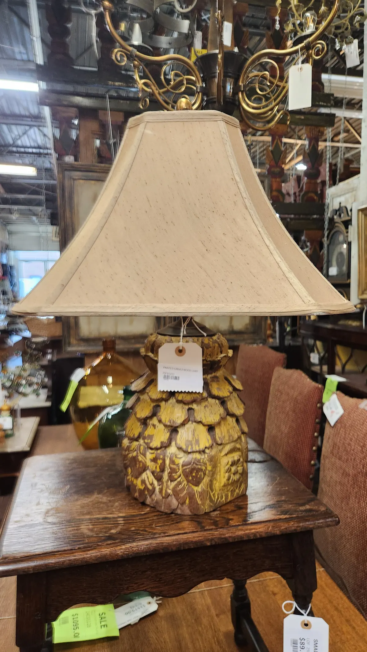 Painted Carved Wood Lamp 1