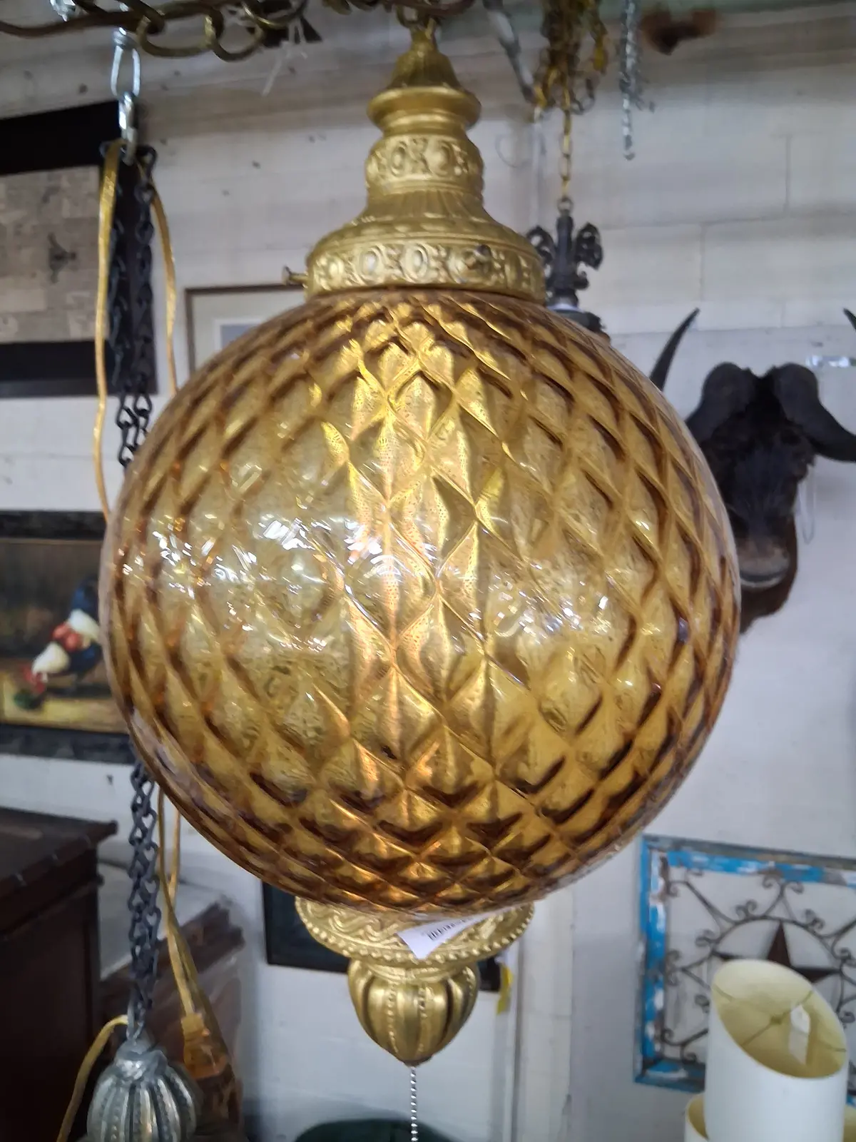 Vintage Amber Sphere Hanging Light 1