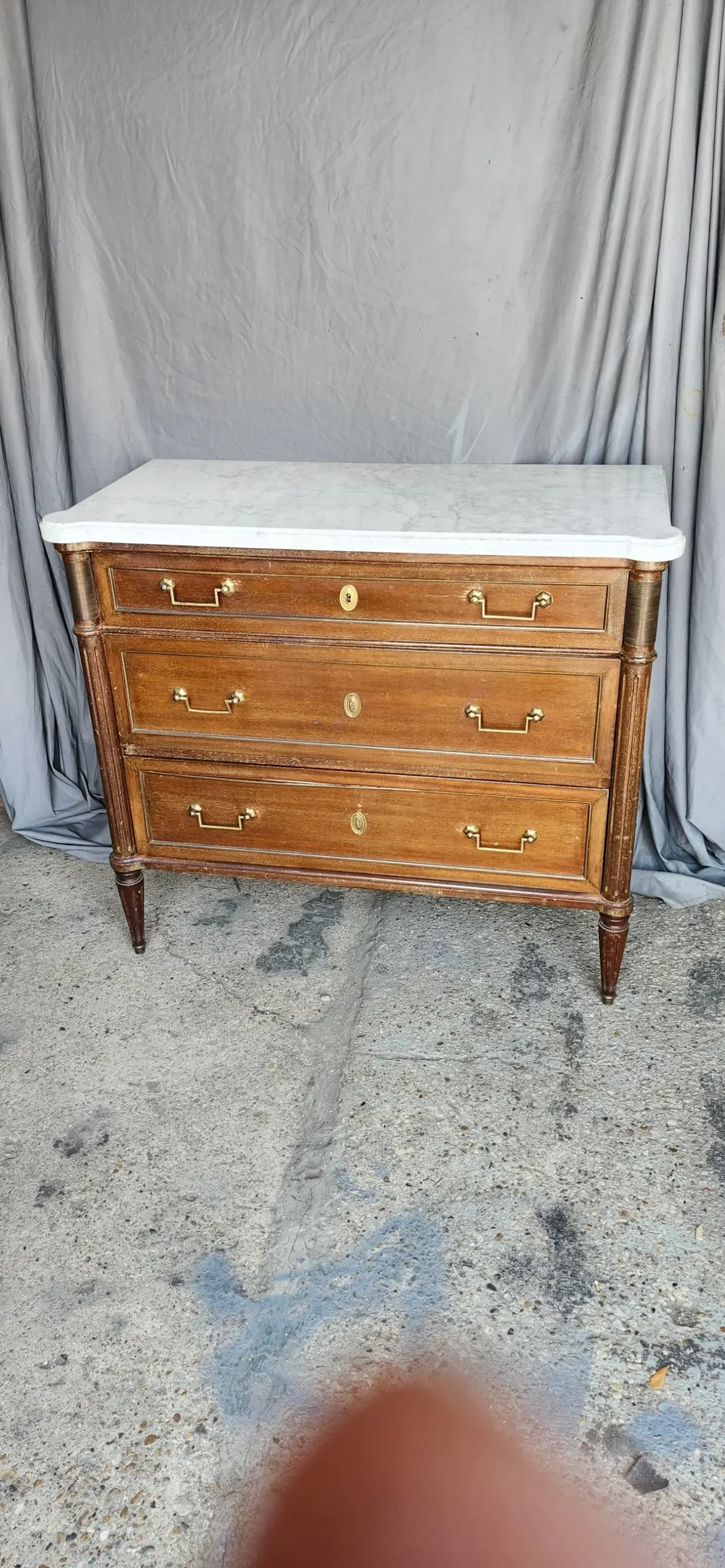 Louis Xvi Style Marble Top Mahogany Commode 1