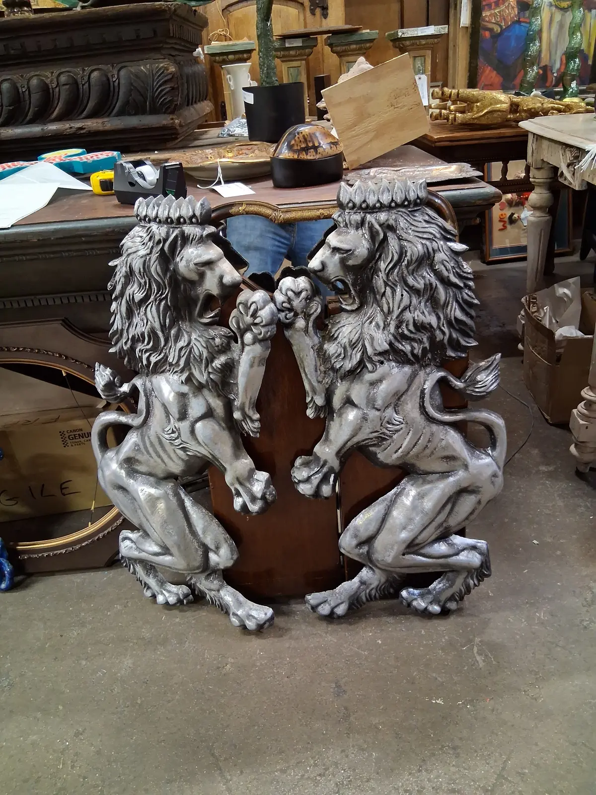 Pair Of Metal Standing Lions From Japan 1