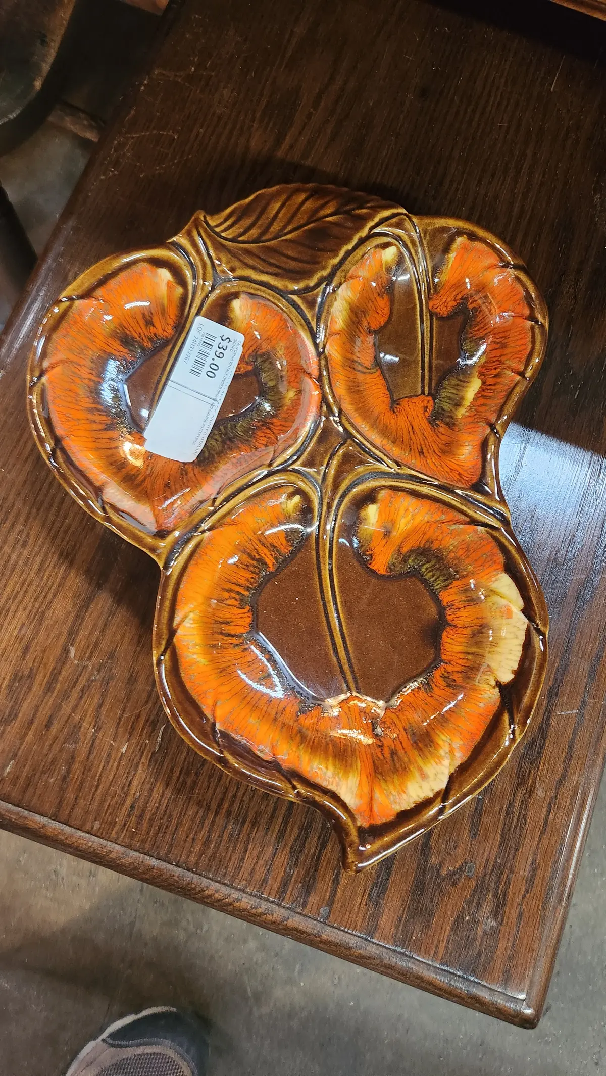 California Vintage Divided Brown And Orange Pottery Dish-Signed 1