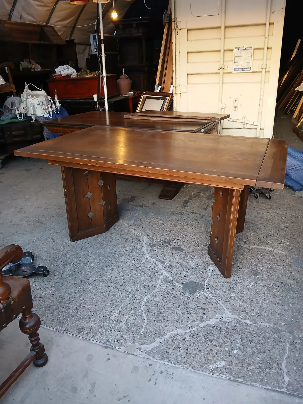 Pierce Carved Quatrefoil Oak Dining Table 1