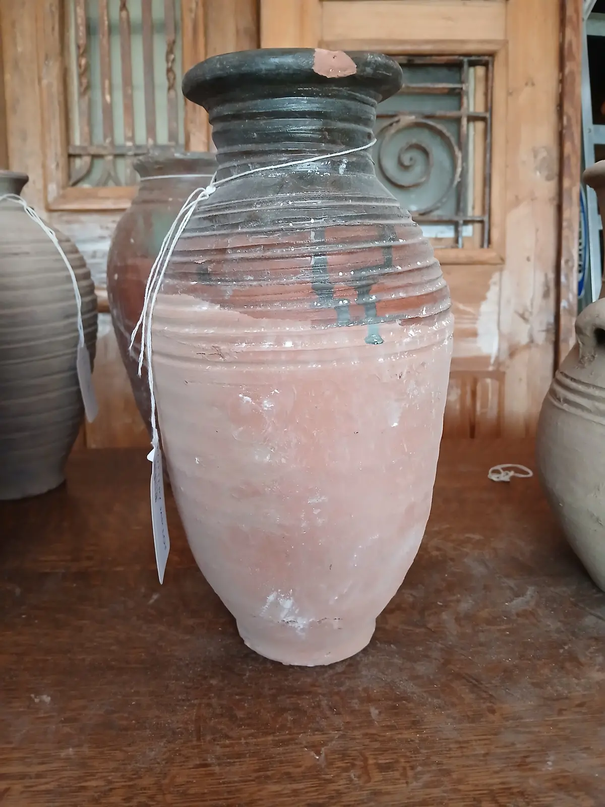 Tall Partial Glazed Terra Cotta Vase As Found 1