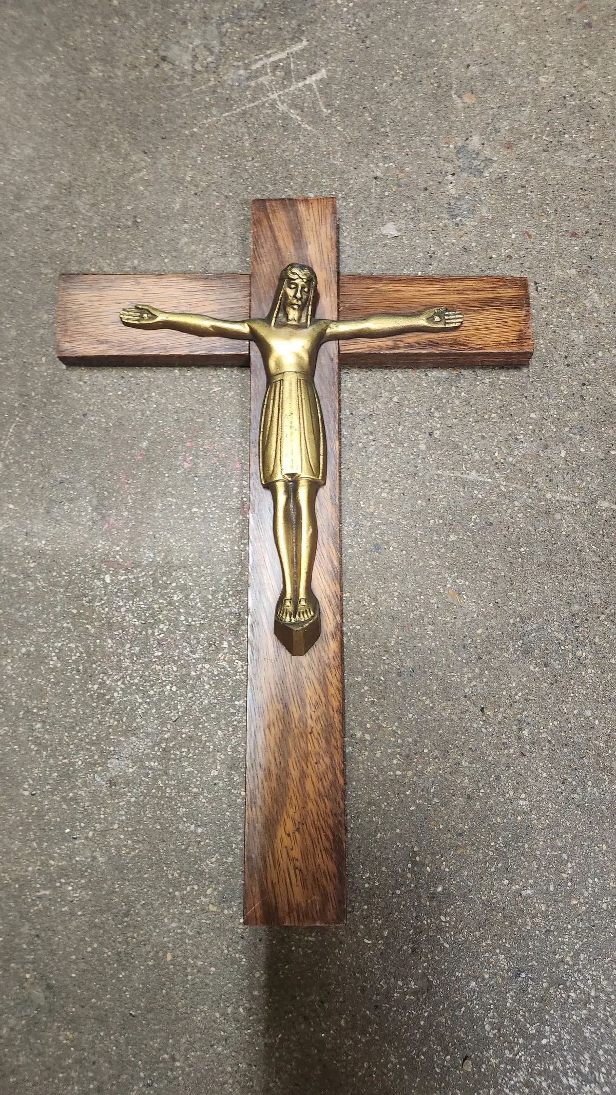 Deco Mahogany And Brass  Crucifix 1
