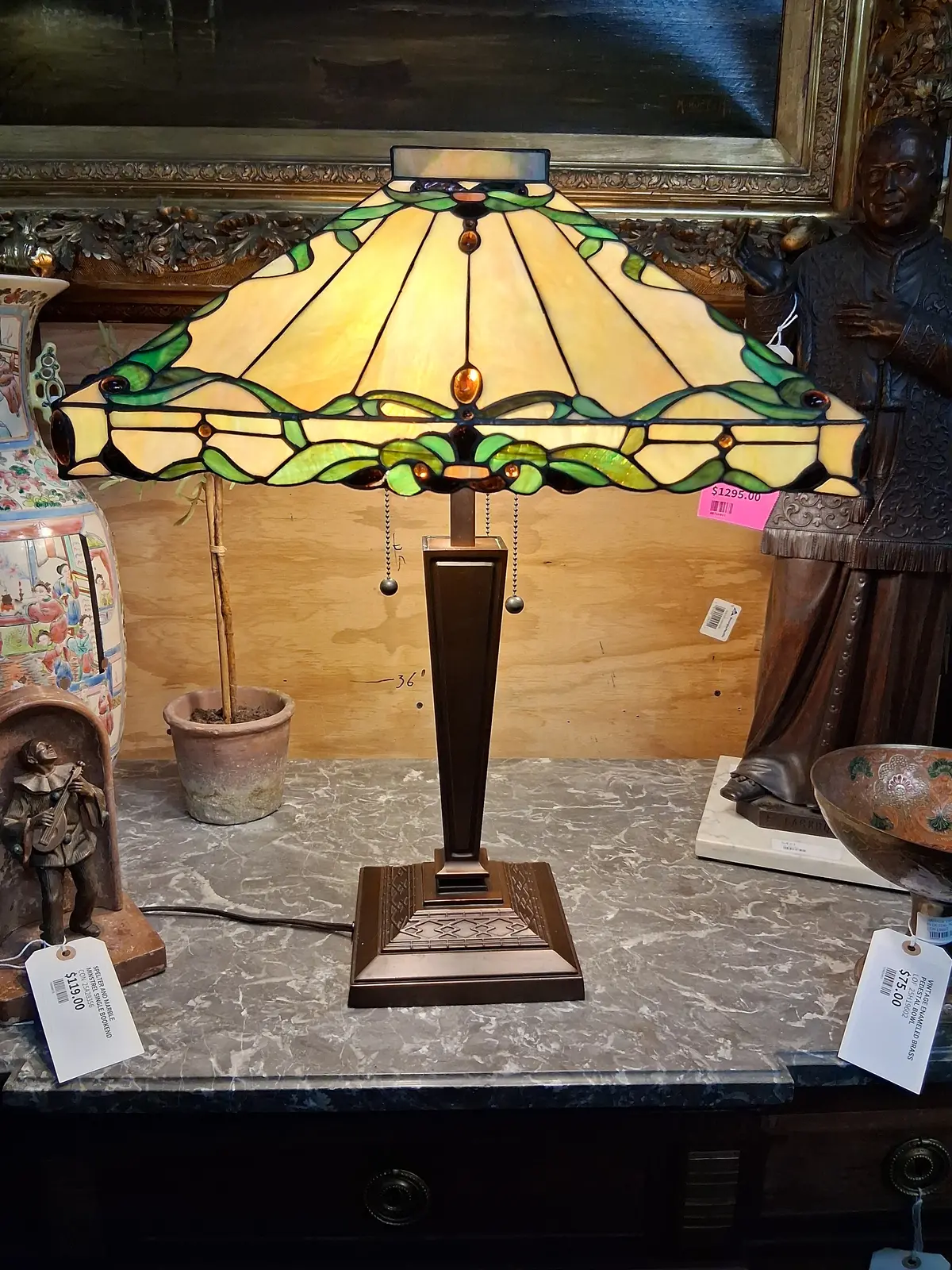 Large Square  Stained Glass Shade Lamp 1
