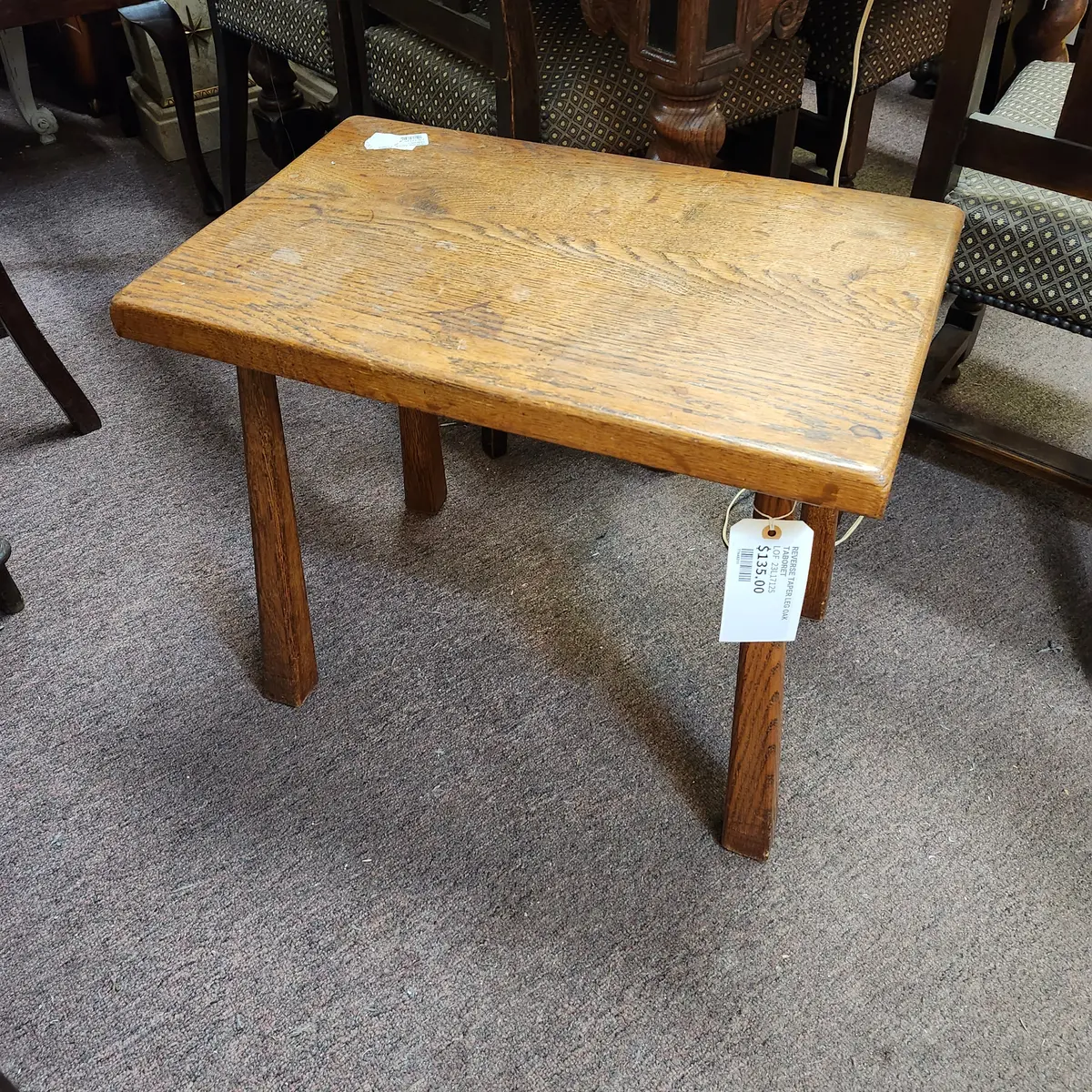 Reverse Taper Leg Oak Taboret 1