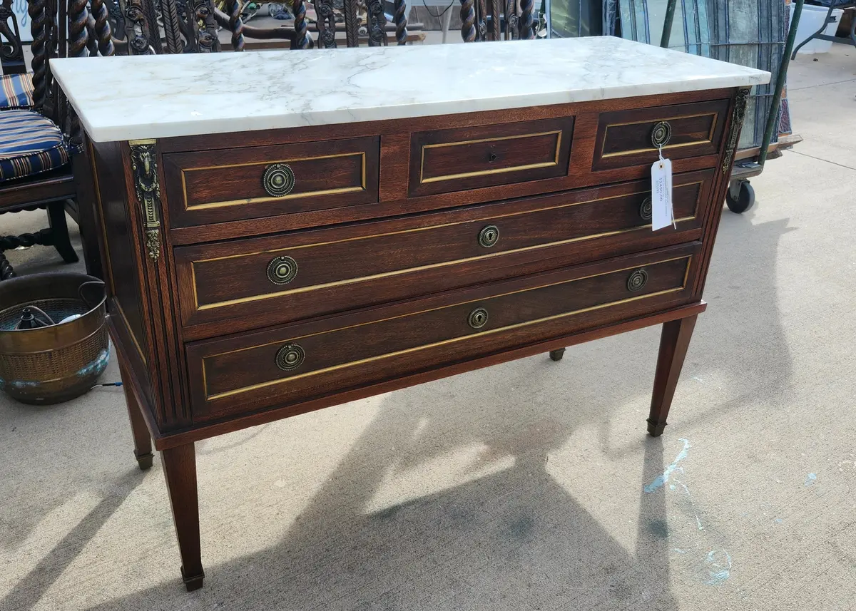 Louis Xvi Marble Top Mahogany Chest With Ormolu 1