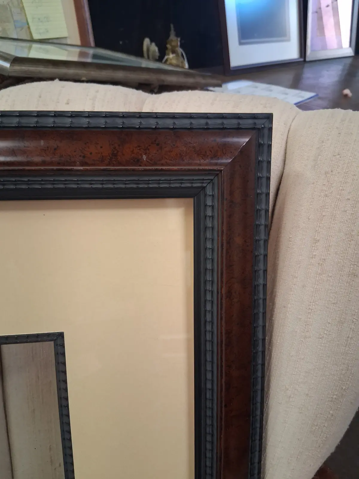 Burled Look Frame With Black Beaded Trim 1
