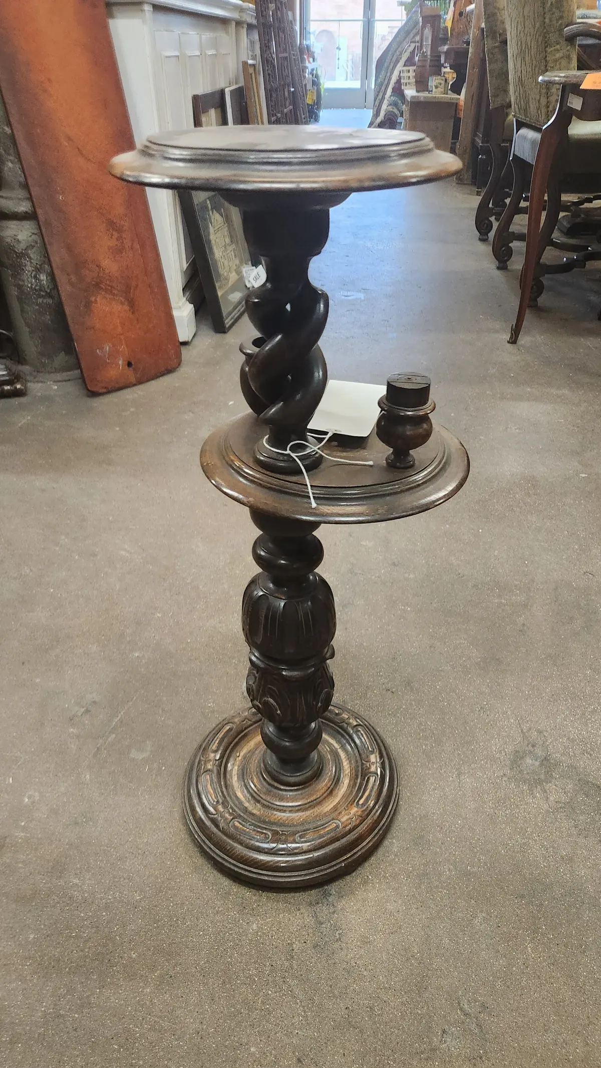 Barley Twist Pedestal Oak Smoking Stand 1