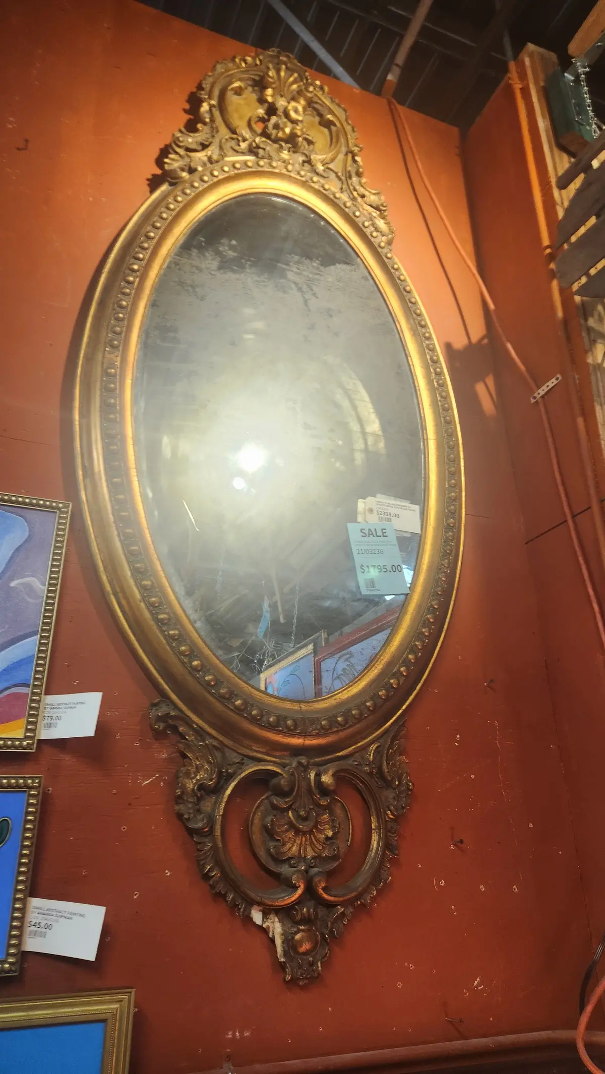 Period Oval Gold Mirror In Ornate Wood And Gesso Frame 1