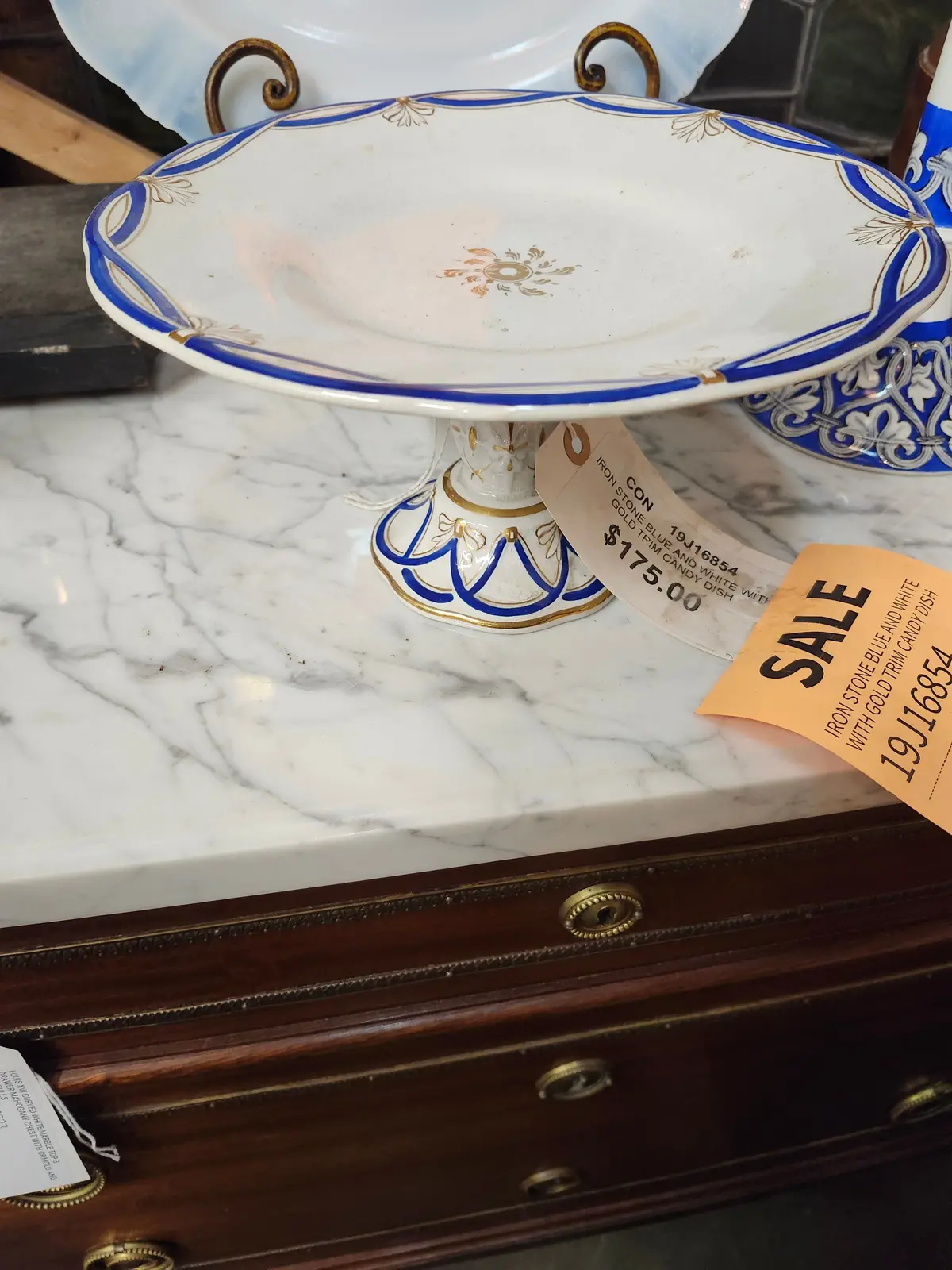 Iron Stone Blue And White With Gold Trim Candy Dish 1