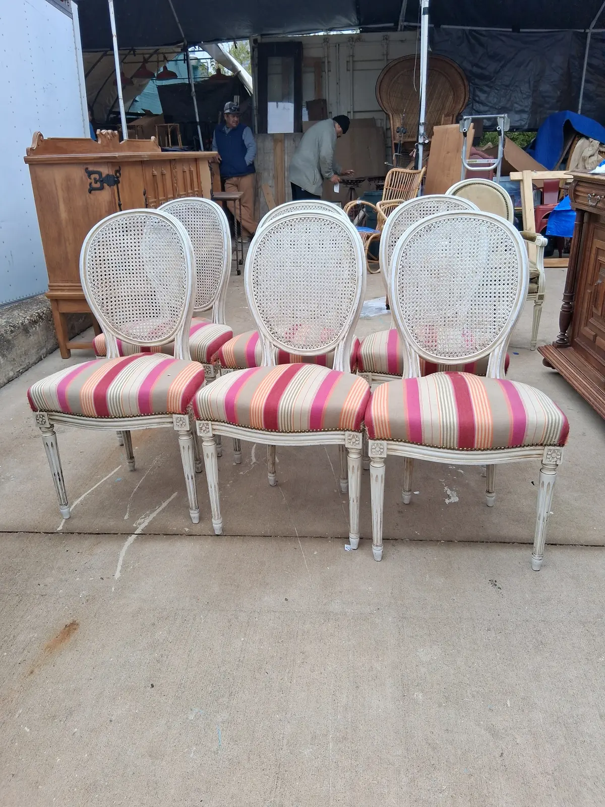 Set Of 6 White Louis Xvi Chairs With Caned Seats 1