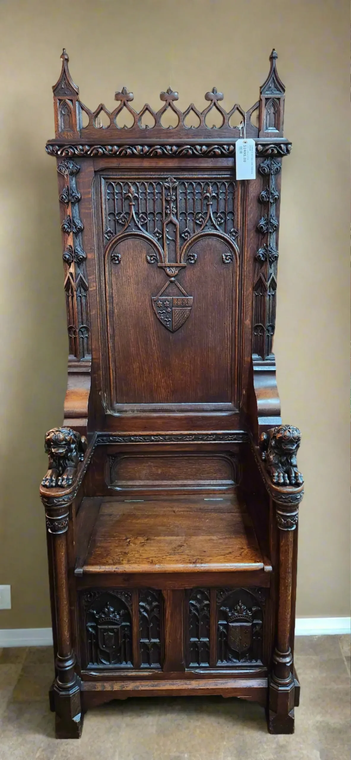 Carved Gothic Oak Throne Chair 1