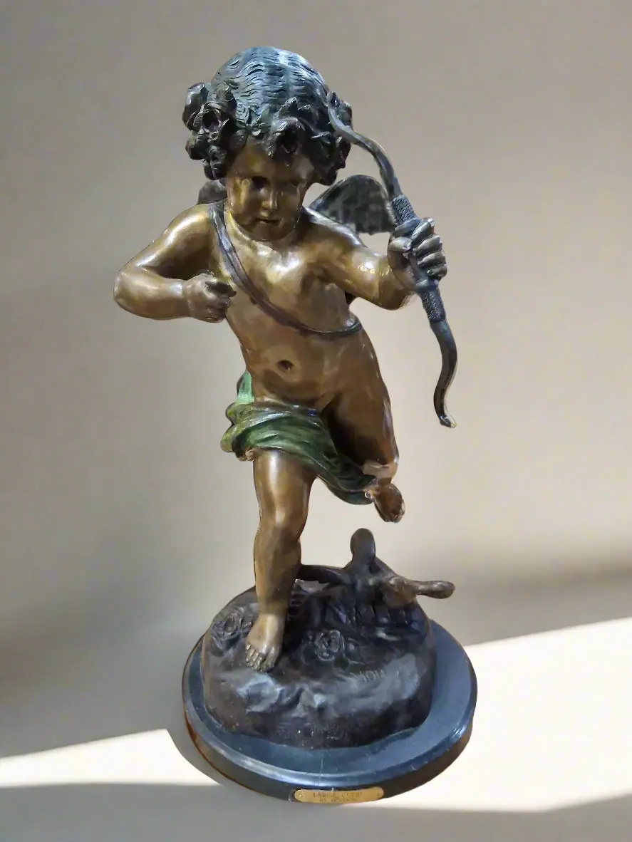 Large Vintage Bronze Cupid Statue 1