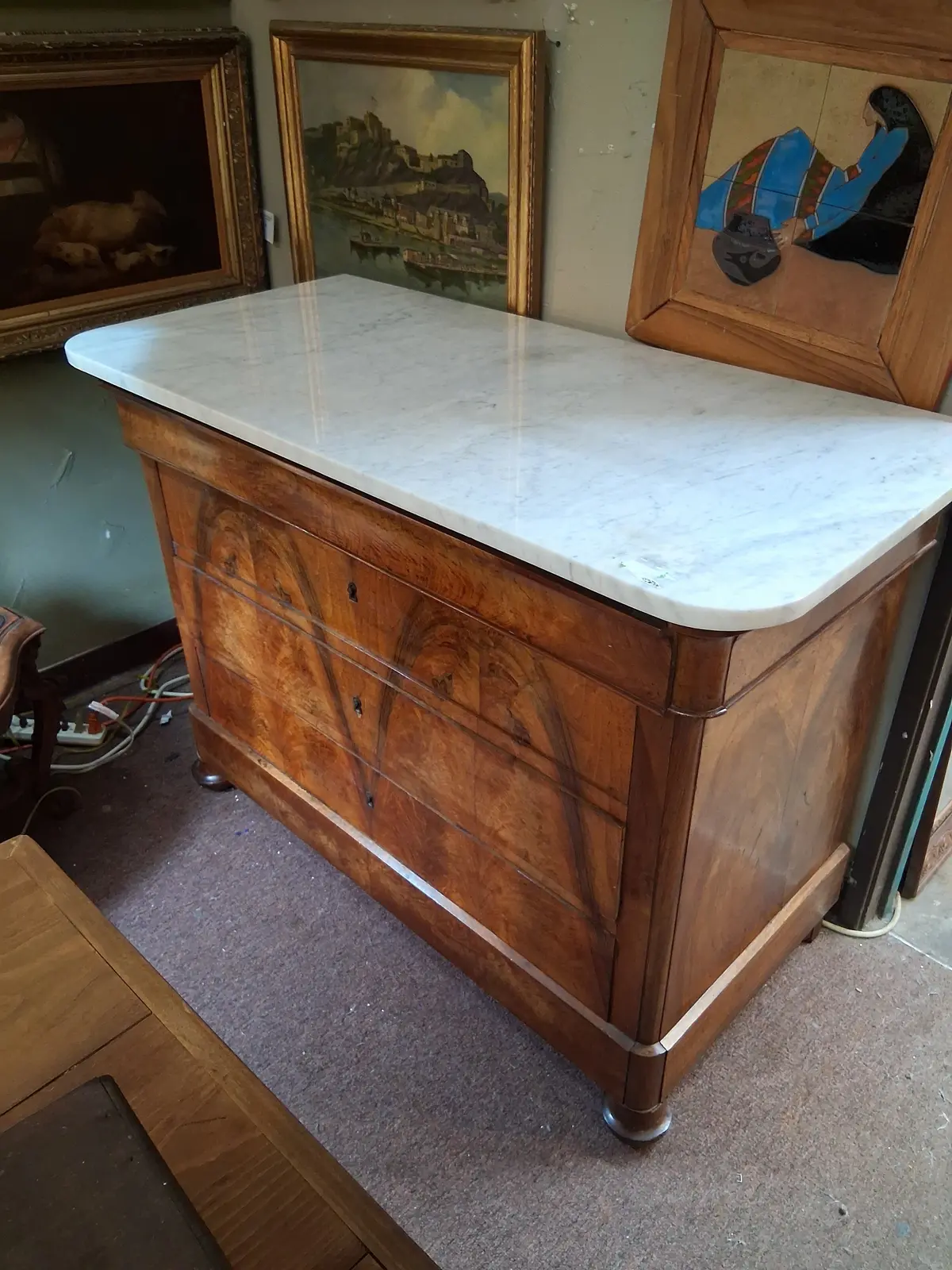 White Marble Top Large Louis Philippe Chest With Handles 1
