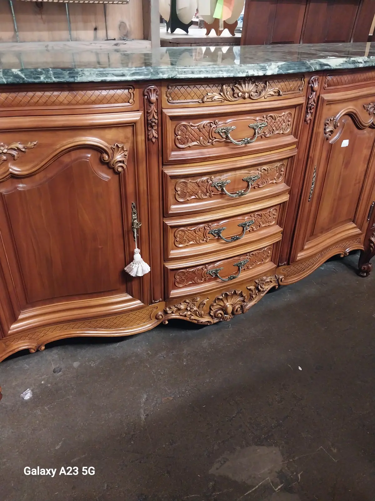 Large Louis Xv Cherry Sideboard With Green Marble Top 1