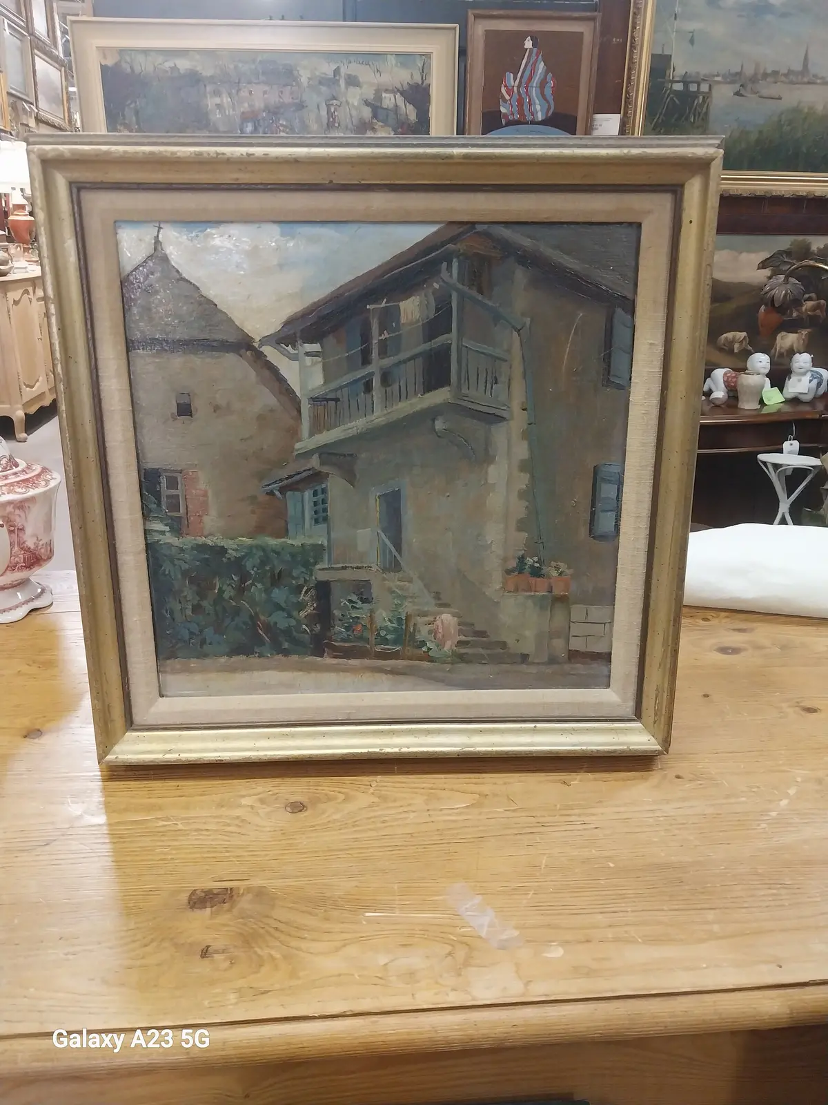 Small Square Framed Oil Painting Of A Building 1