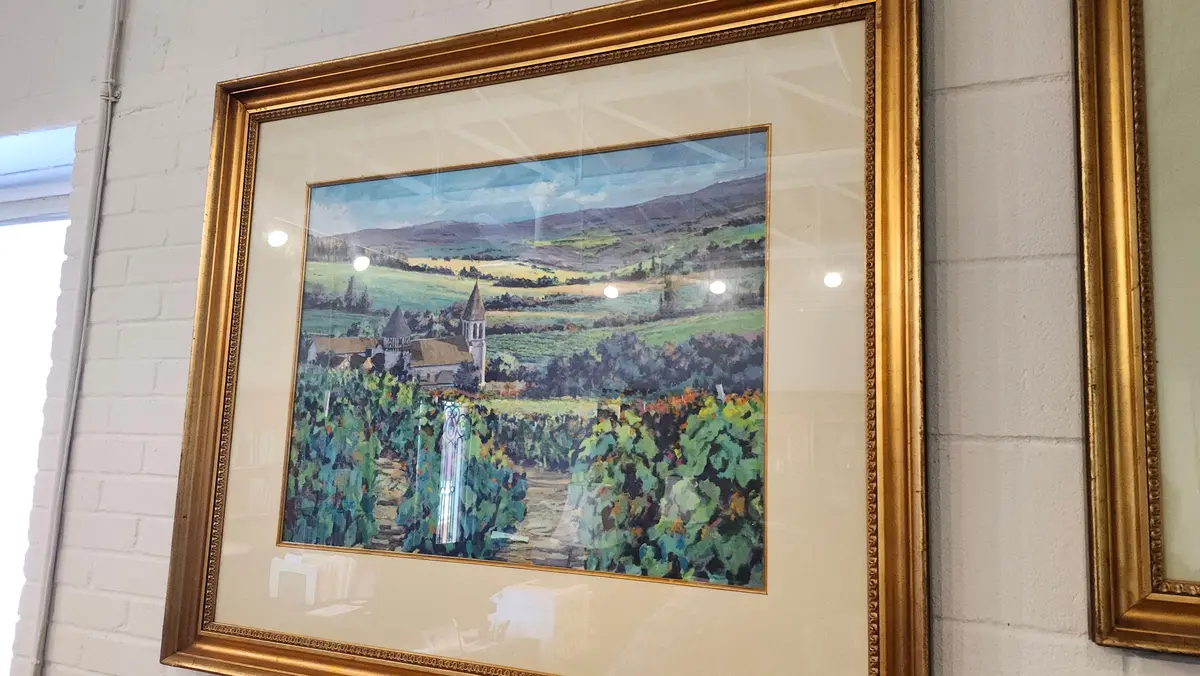 Large Gold Framed Church With Vineyard Giclee 1