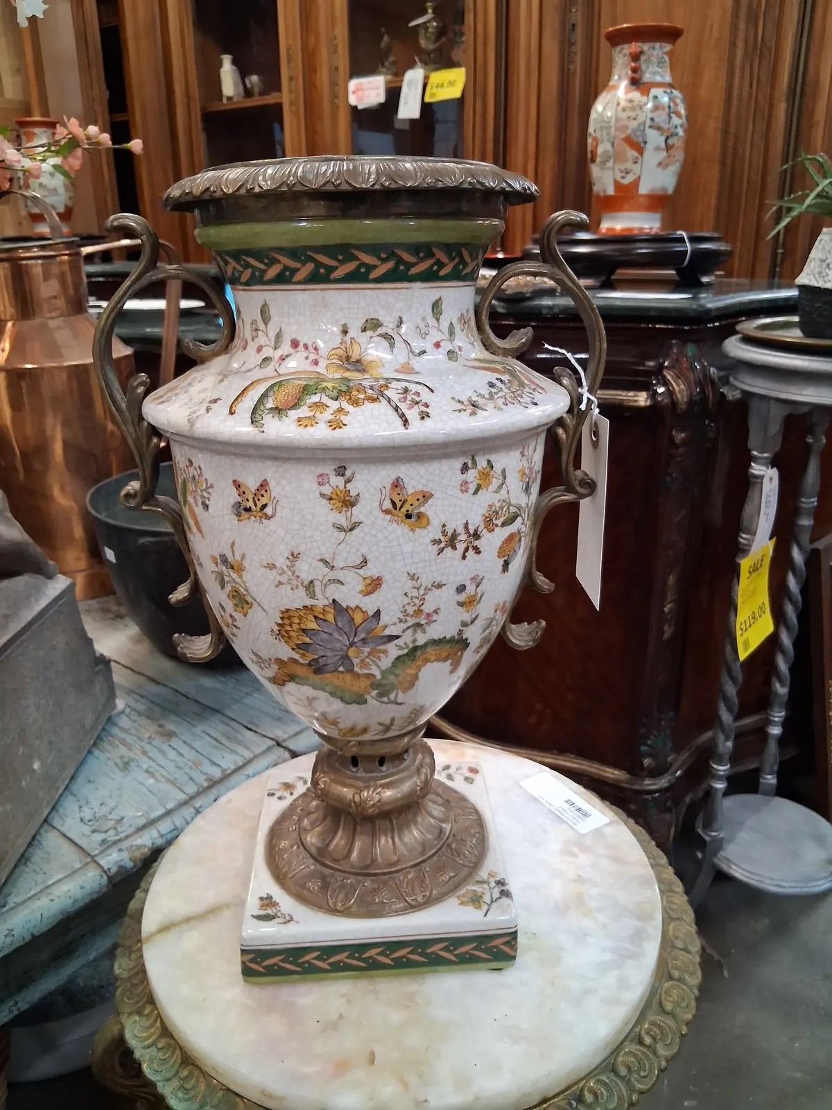 Ceramic And Bronze Floral Urn 1