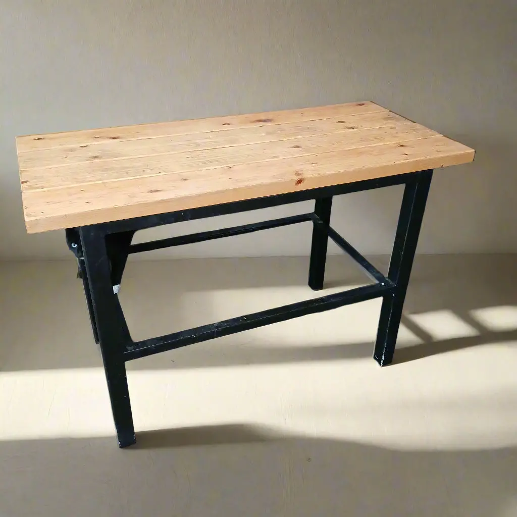 Small Metal And Slatted Wood Top Table 1