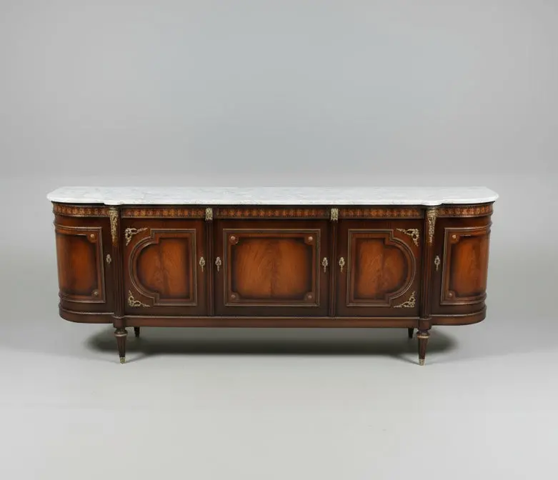 Louis Xvi Curved End Mahogany Marble Top Sideboard 1