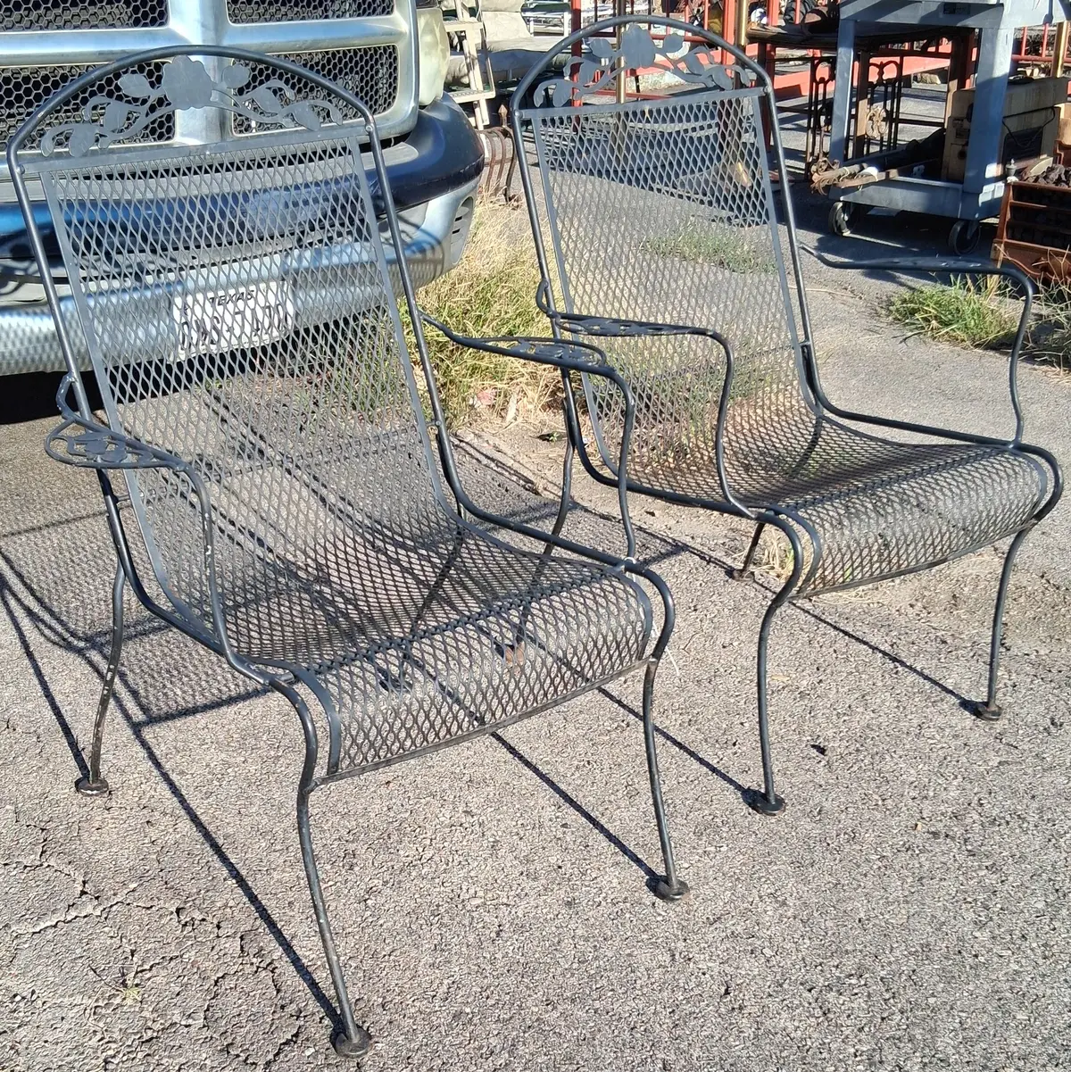 Pair Of Black Iron Leaf Arm Chairs 1