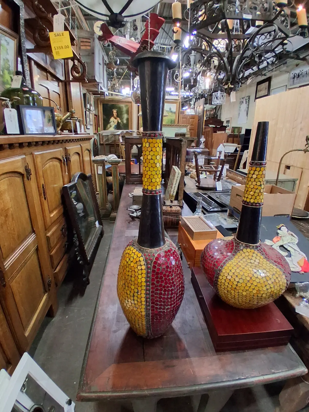 Tall Metal Vase With Colorful Mosaic Mirrors 1