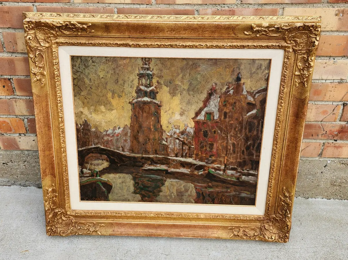 Gilt Framed Oil Painting On Board By Dutch Artist Ben Viegers 1