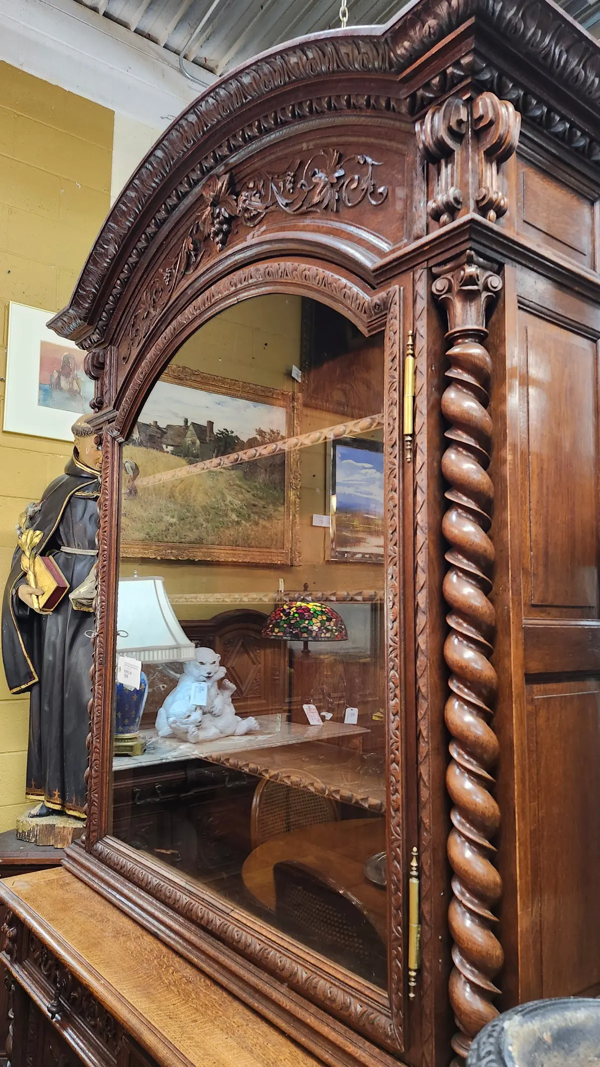 Arched Top Barley Twist Oak Game? Single Door Bookcase 1