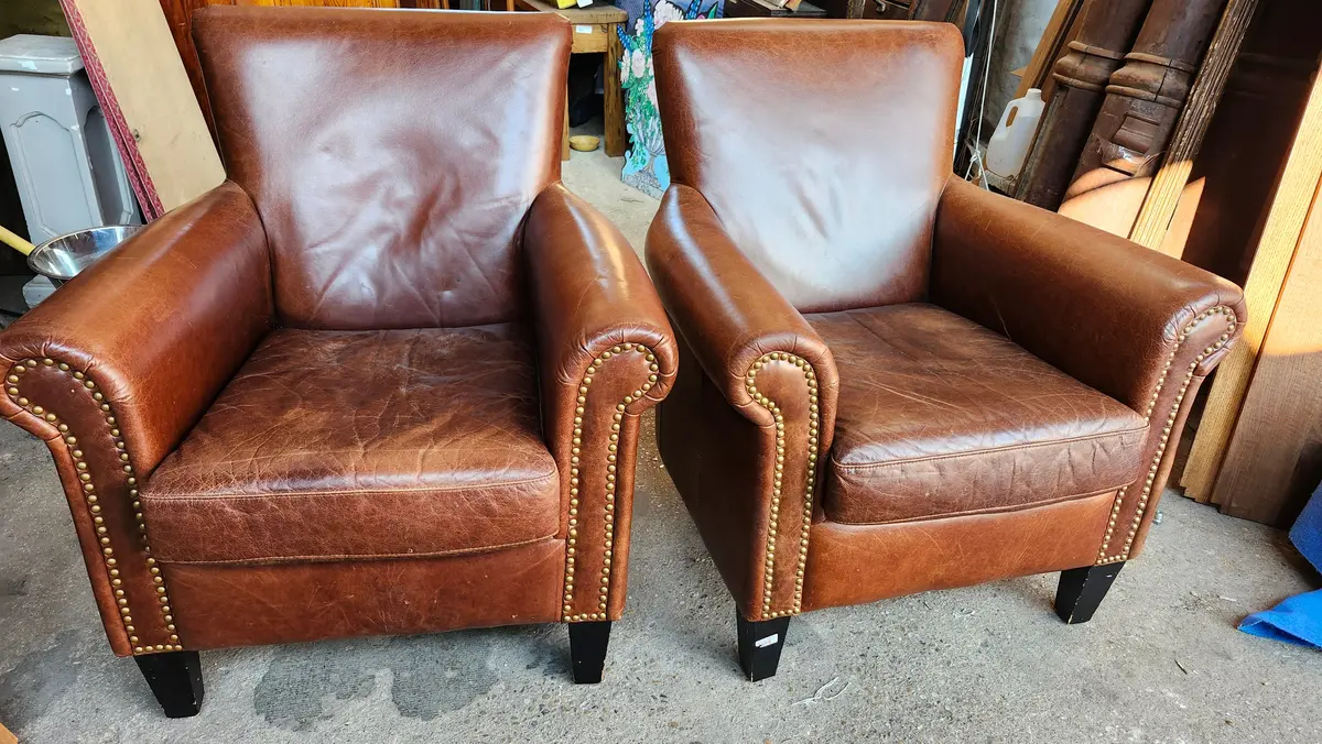 Pair Of Leather Club Chairs 1