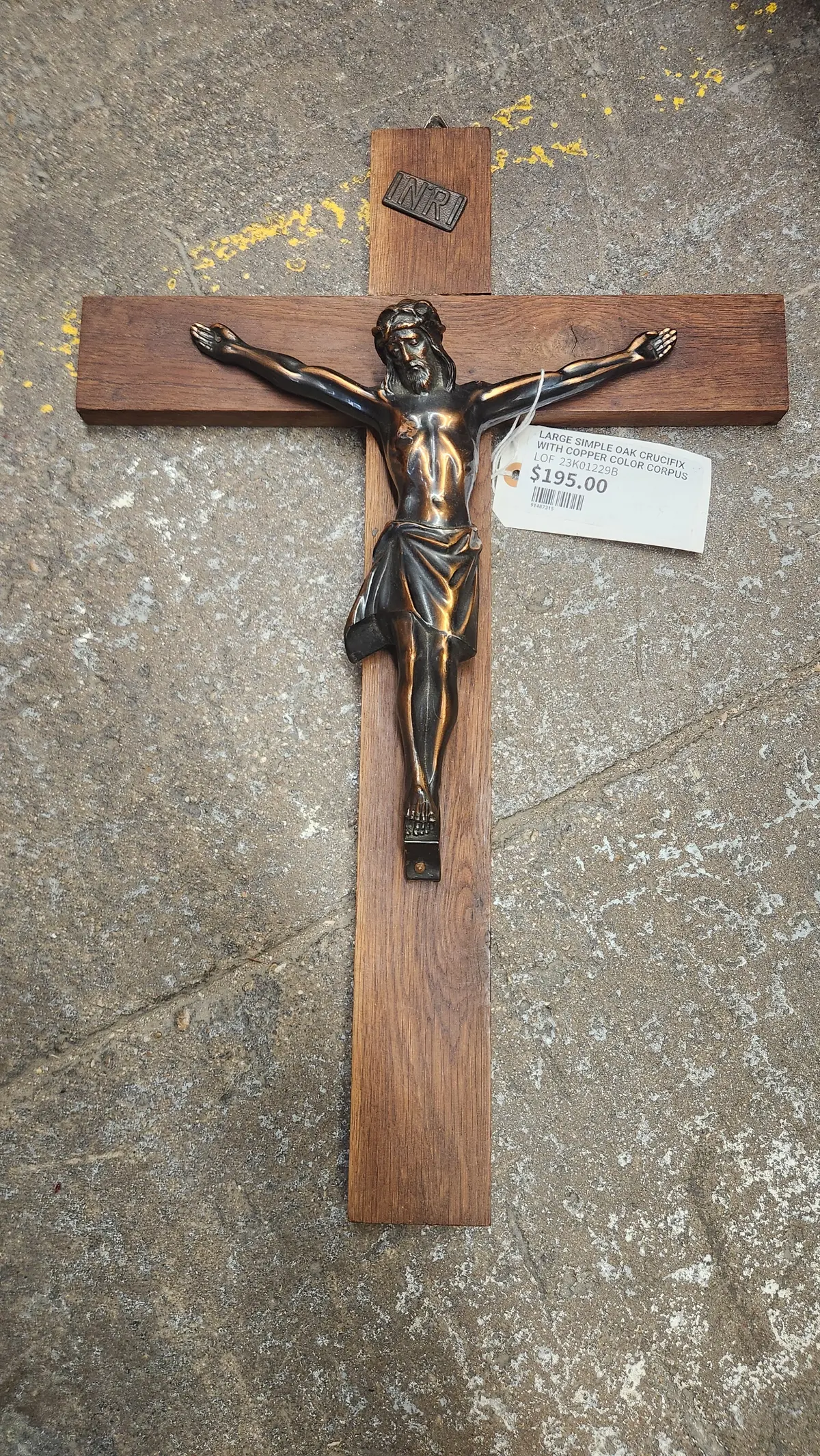Large Simple Oak Crucifix With Copper Color Corpus 1