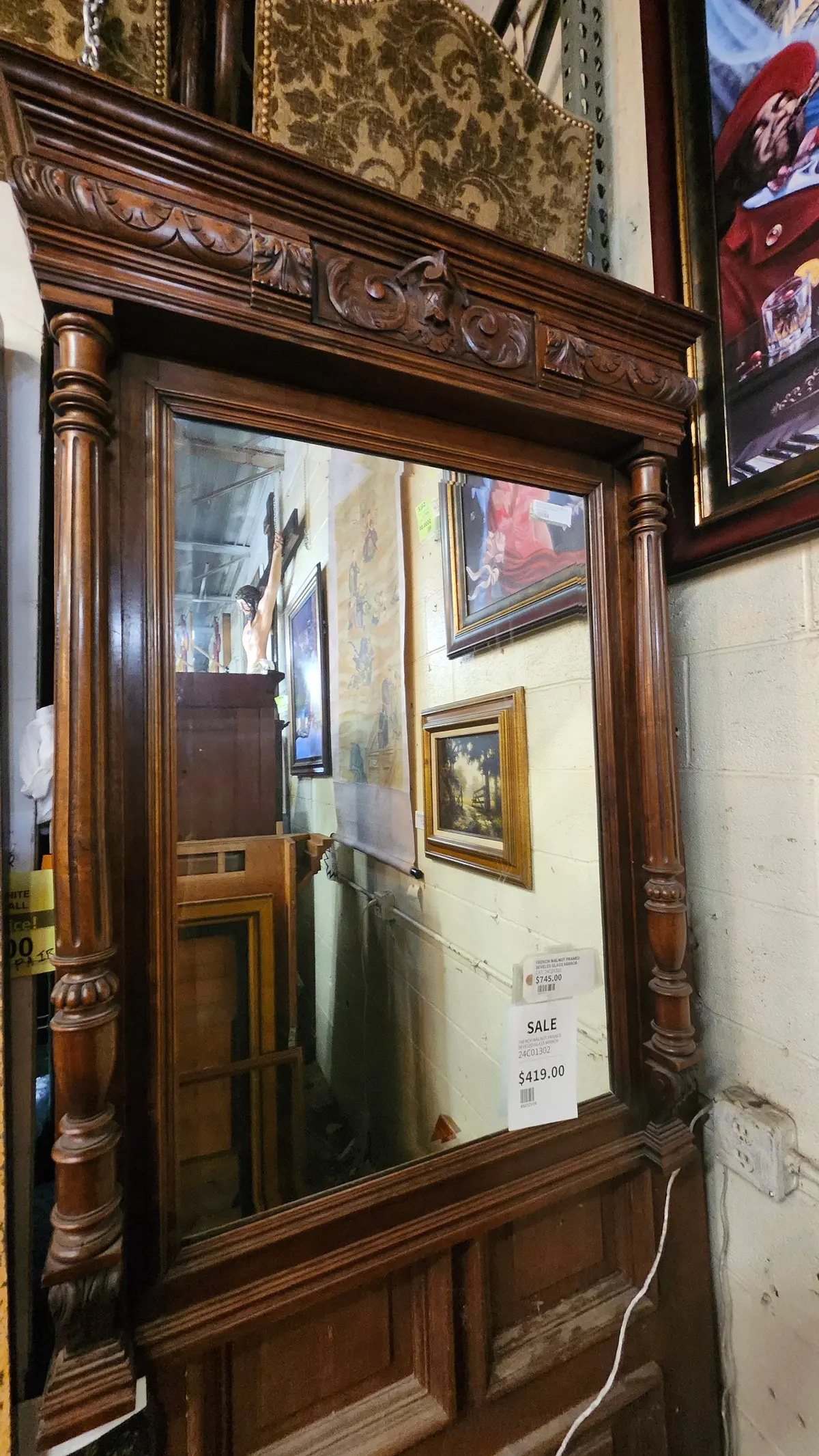 French Walnut Framed Beveled Glass Mirror 1
