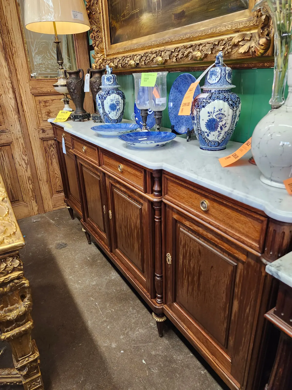 Louis Xvi Marble Top Mahogany Sideboard 1