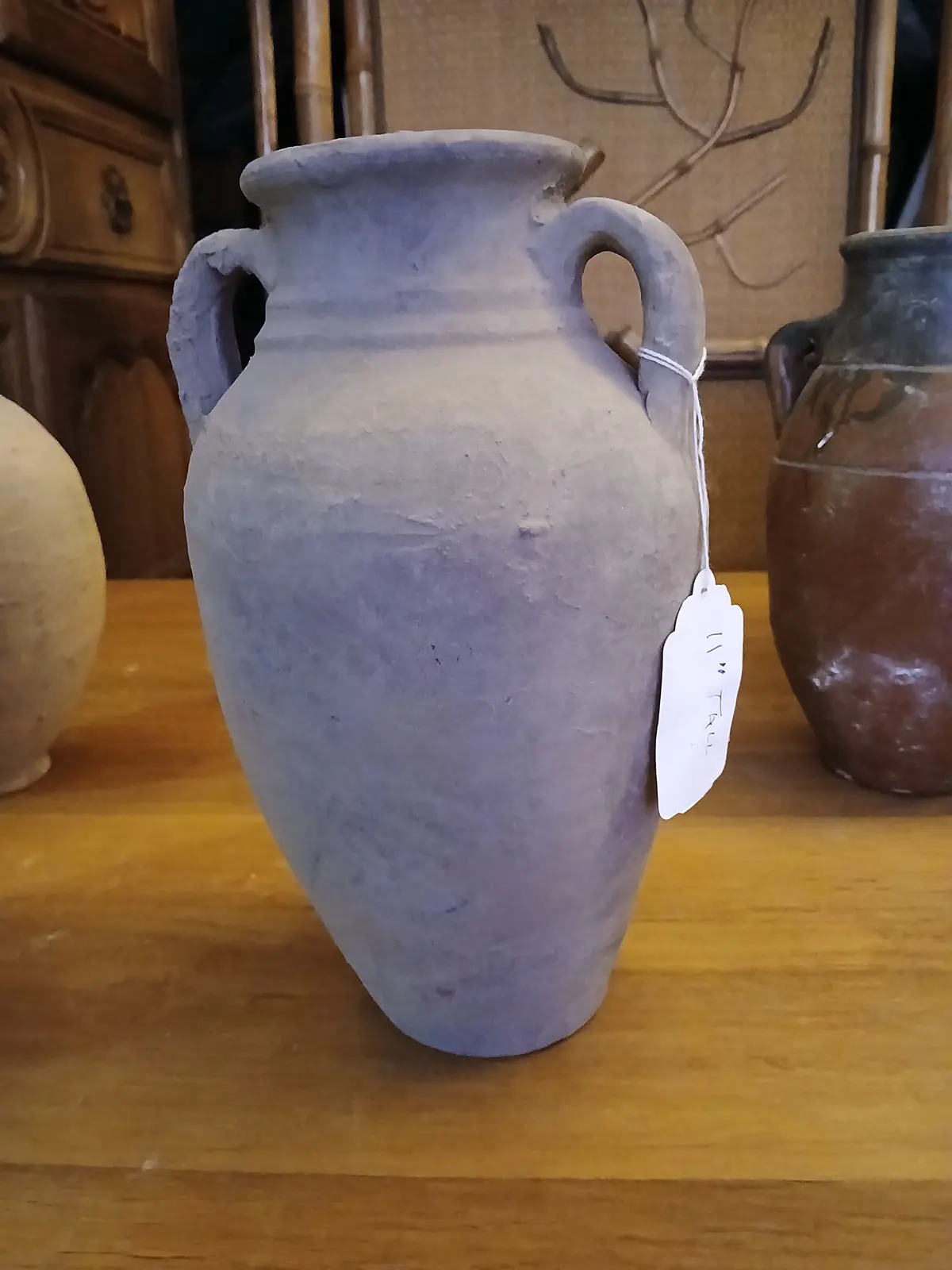 Grey Terra Cotta Vase With Handles 1