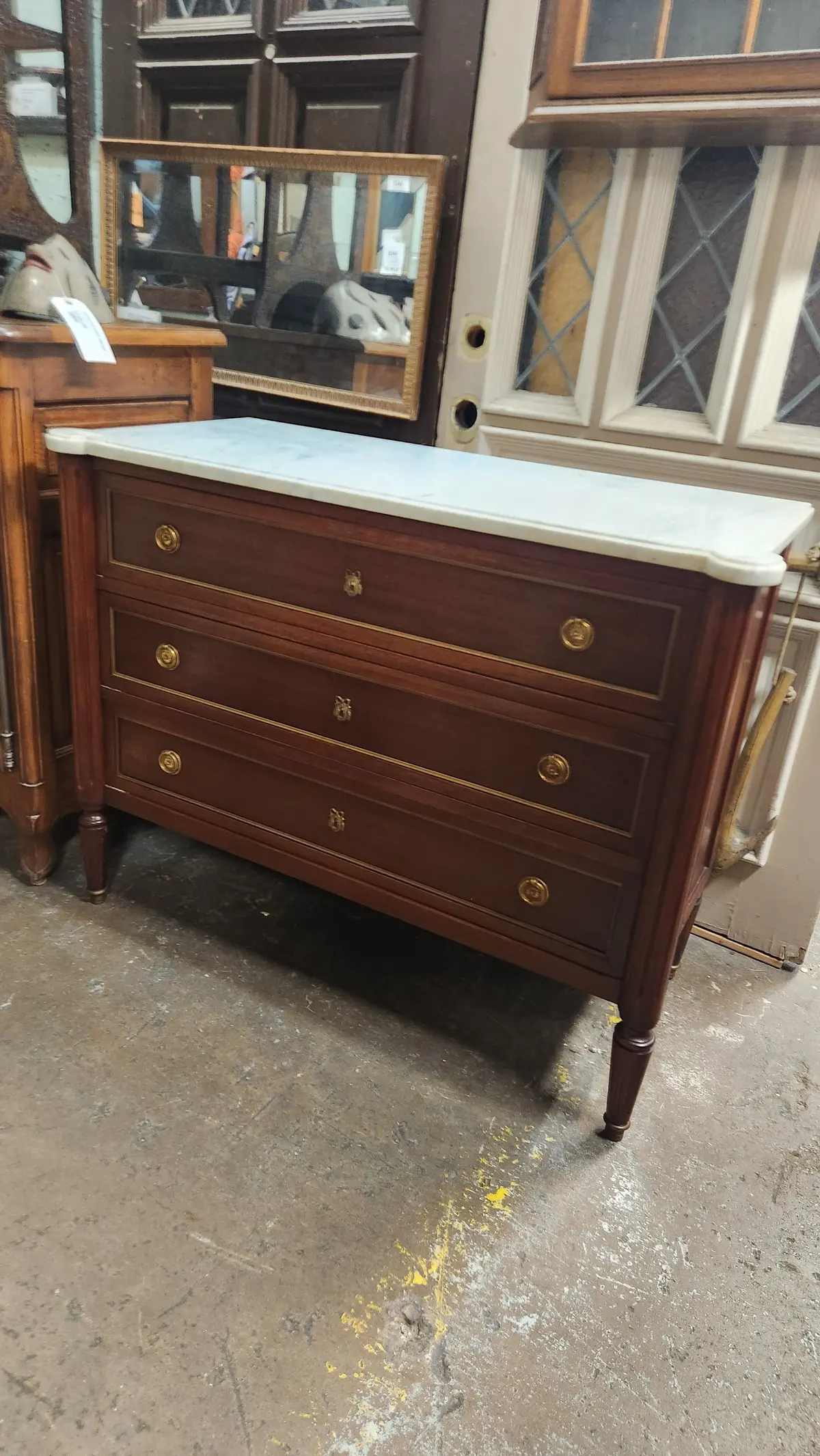 Louis Xvi White Marble Top Red Mahogany Chest 1