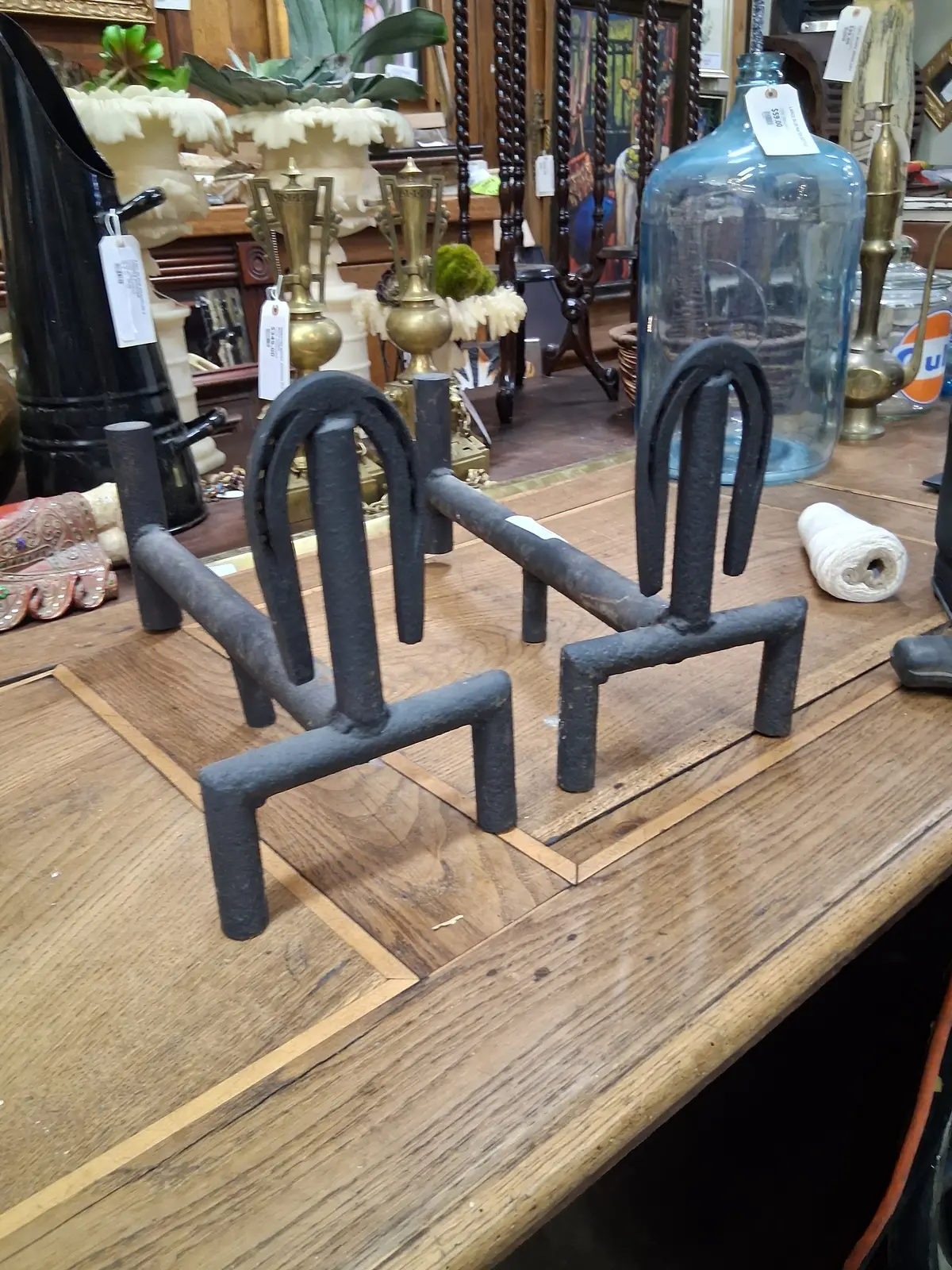 Pair Of Black Iron Horse Shoe And Irons 1