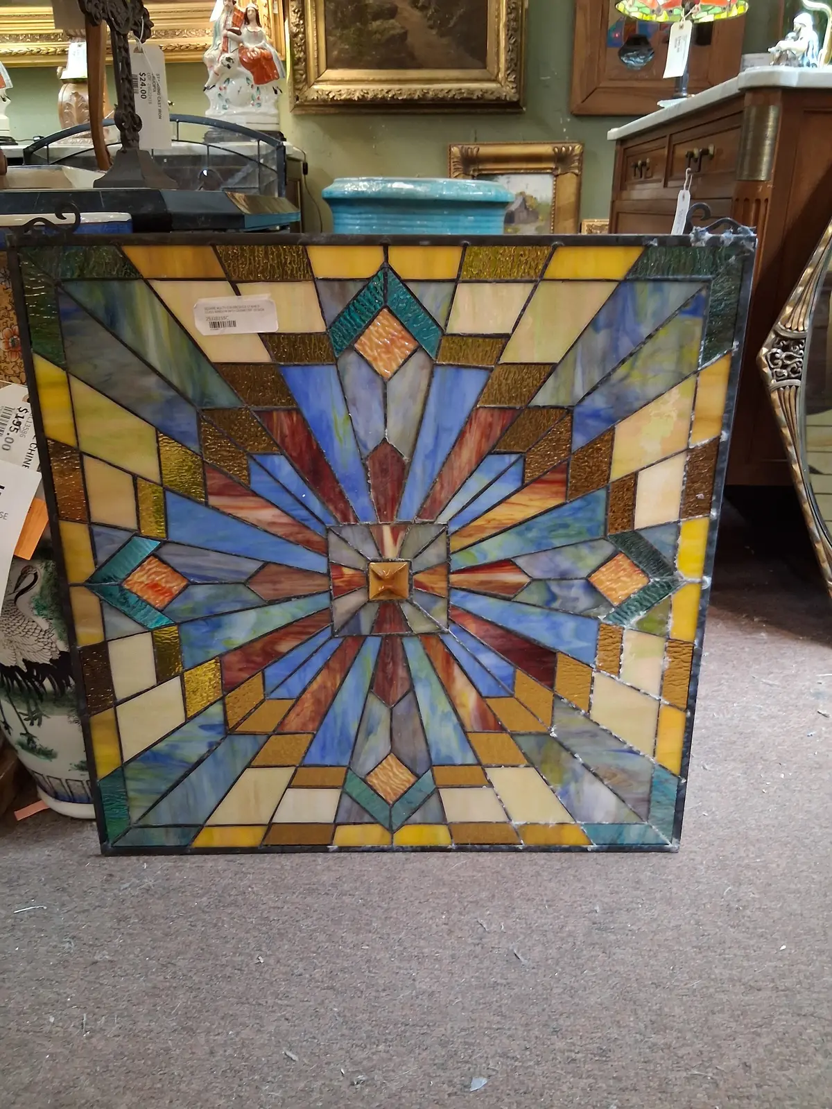 Square Multi-Colorcdeco Stained Glass Window With Geometric Design 1