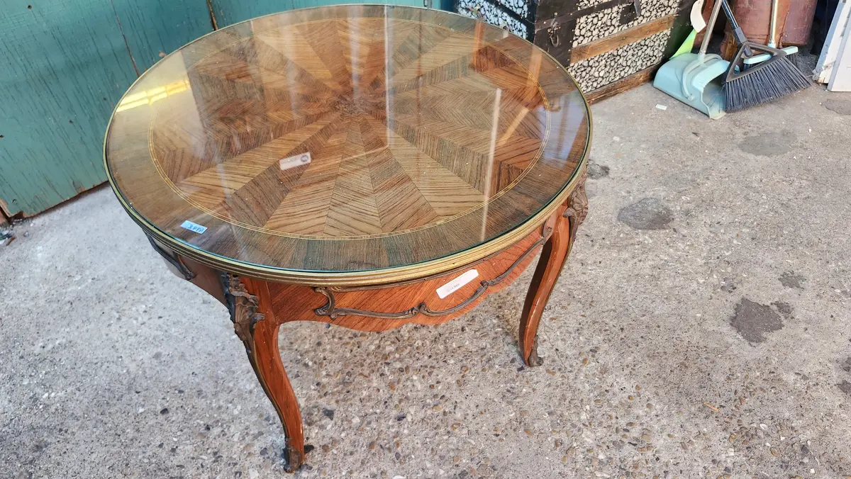 Large Round Marquetry Inlaid  Lamp Table 1