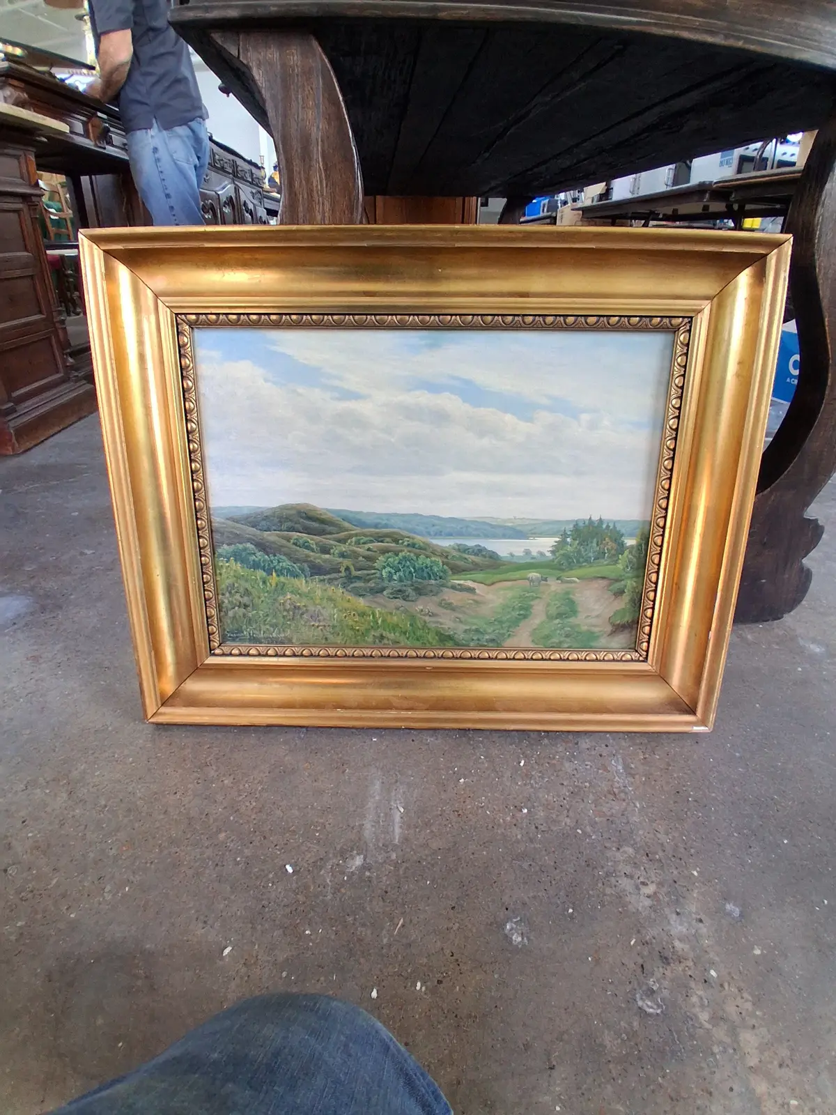 Turn Of The Century Pastoral Painting Of Lake And Cows 1