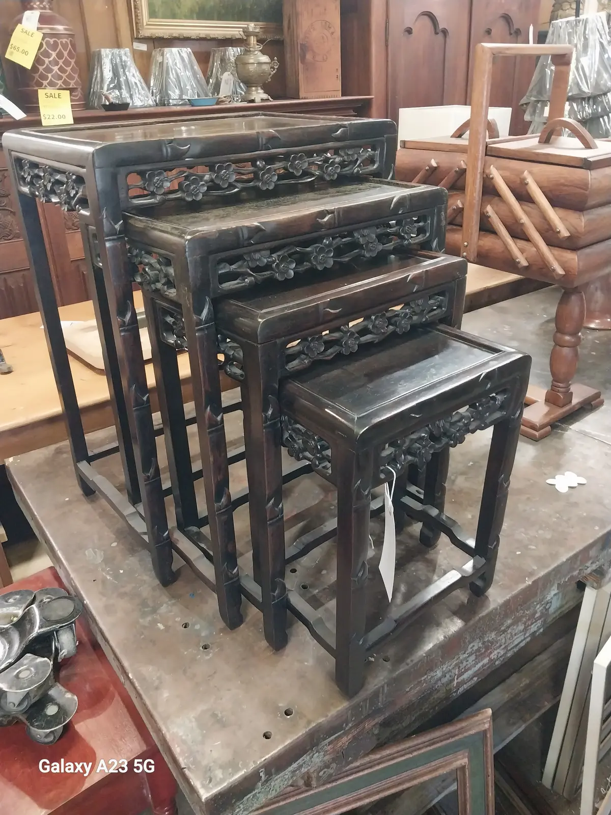 Set Of 4 Floral Carved Chinese Nesting Tables 1