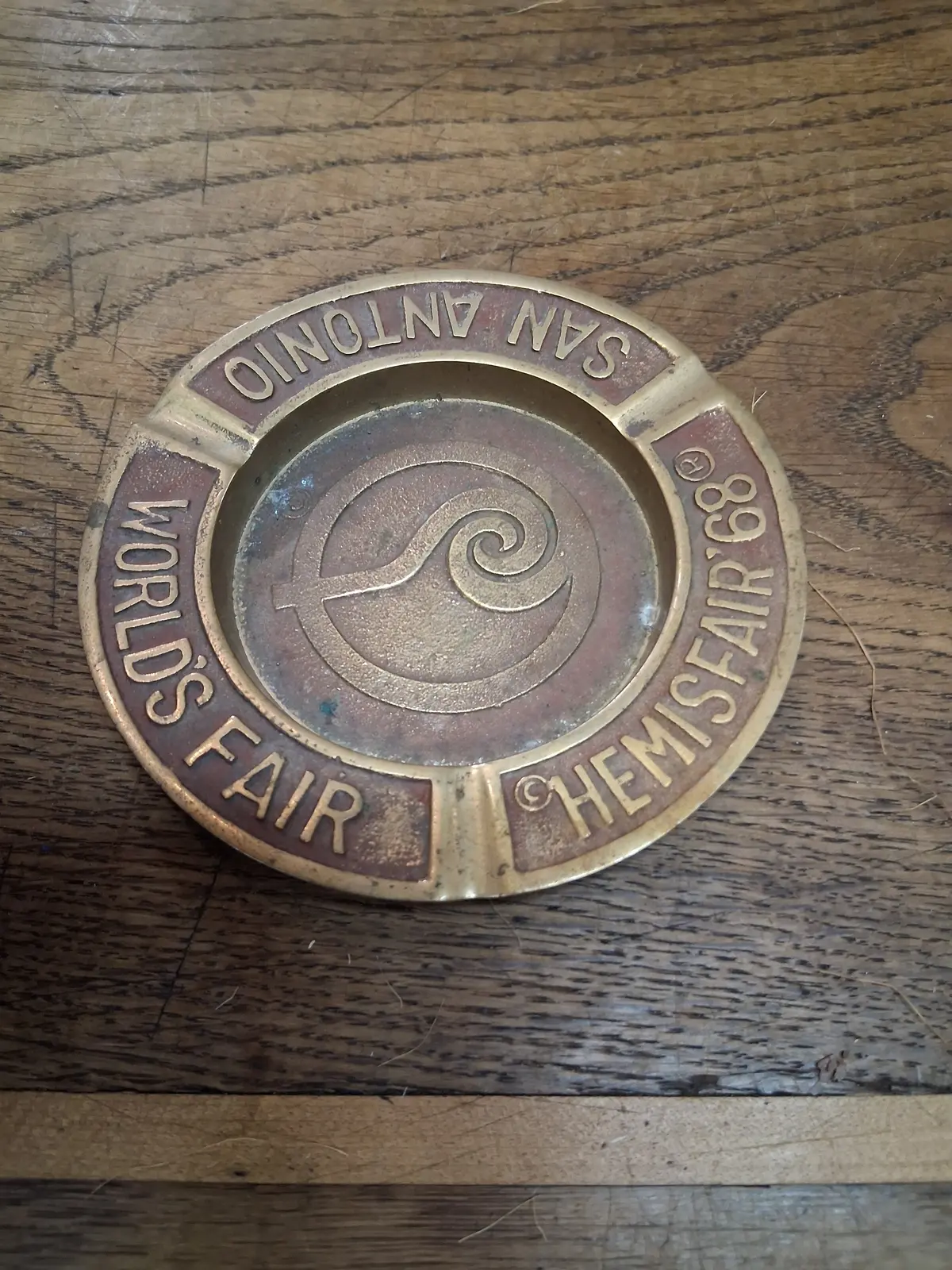Small Brass San Antonio 1968 Worlds Fair Ash Tray 1