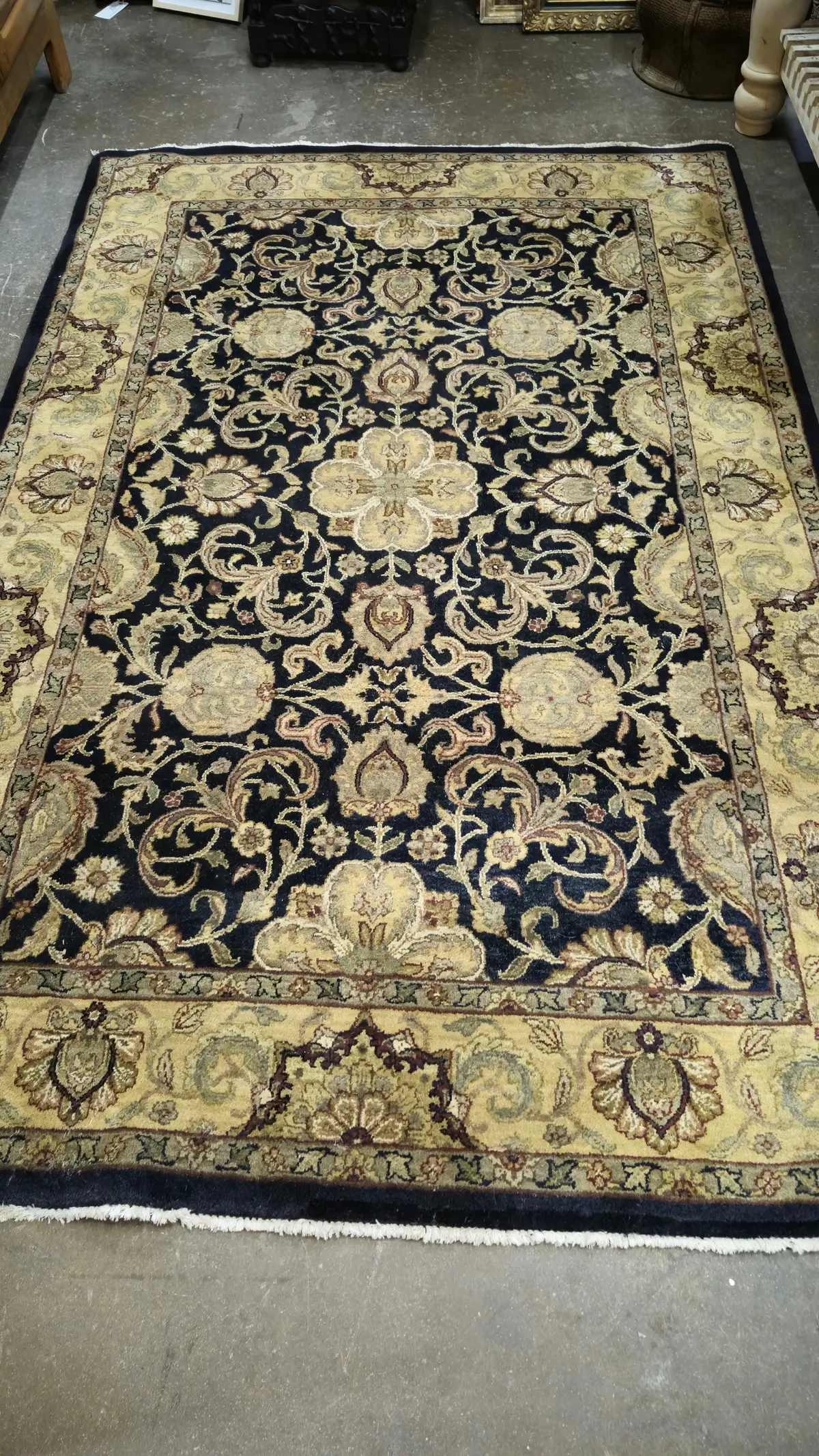 Thick Black With Gold And Ivory Rug 1