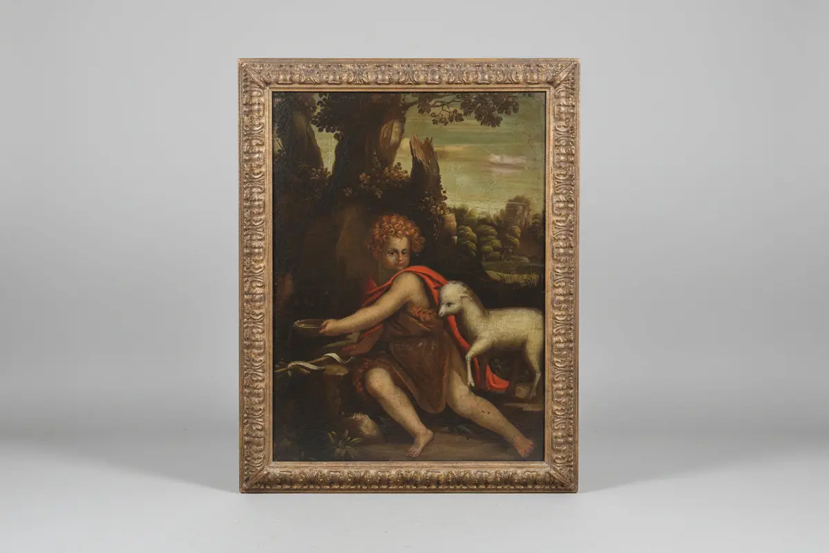 Large Framed 18Th Century Religious Oil Painting Of John The Baptist 1
