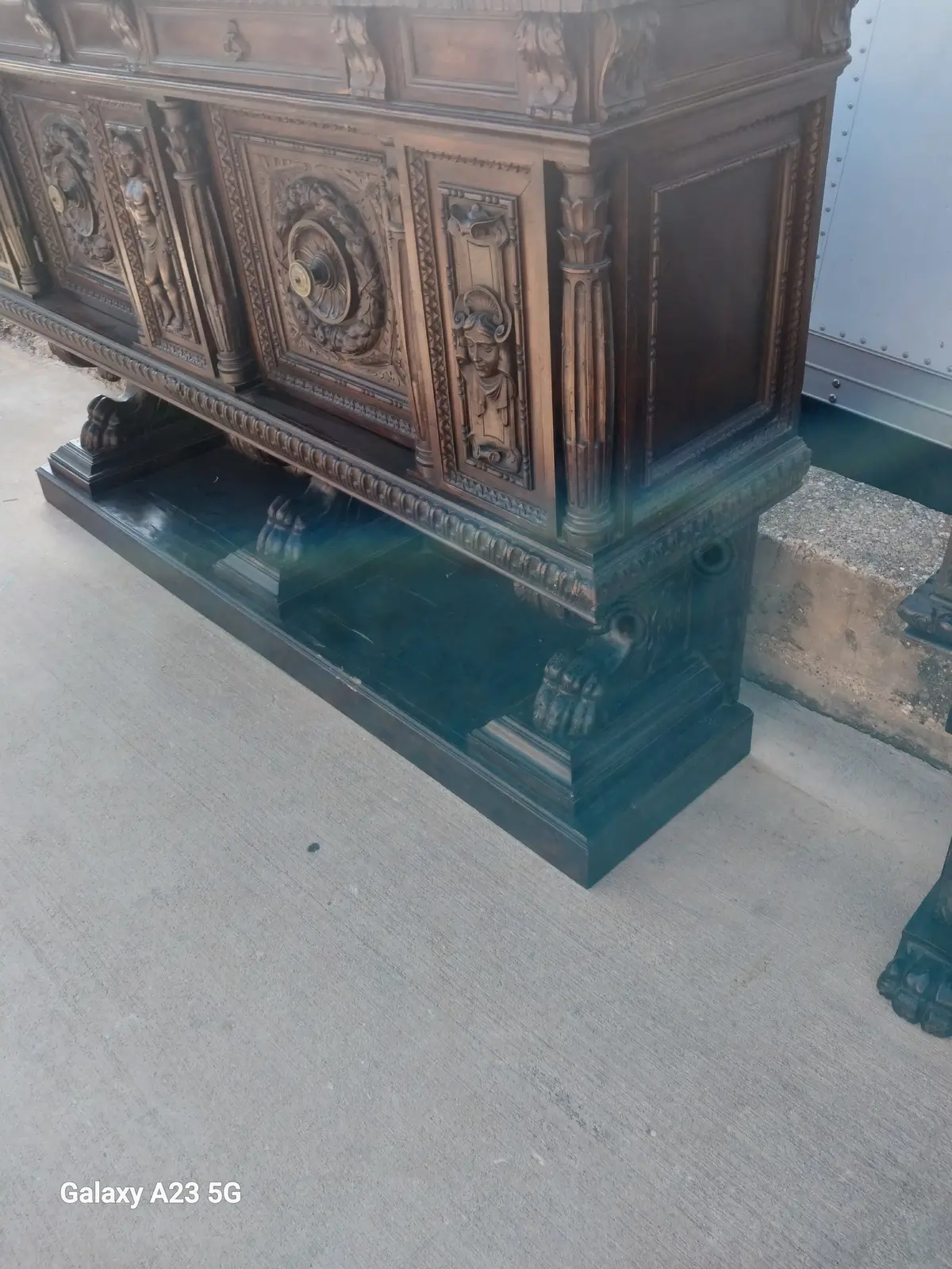 Long Italian Renaissance Revival Carved Walnut  Figural Sideboard 1