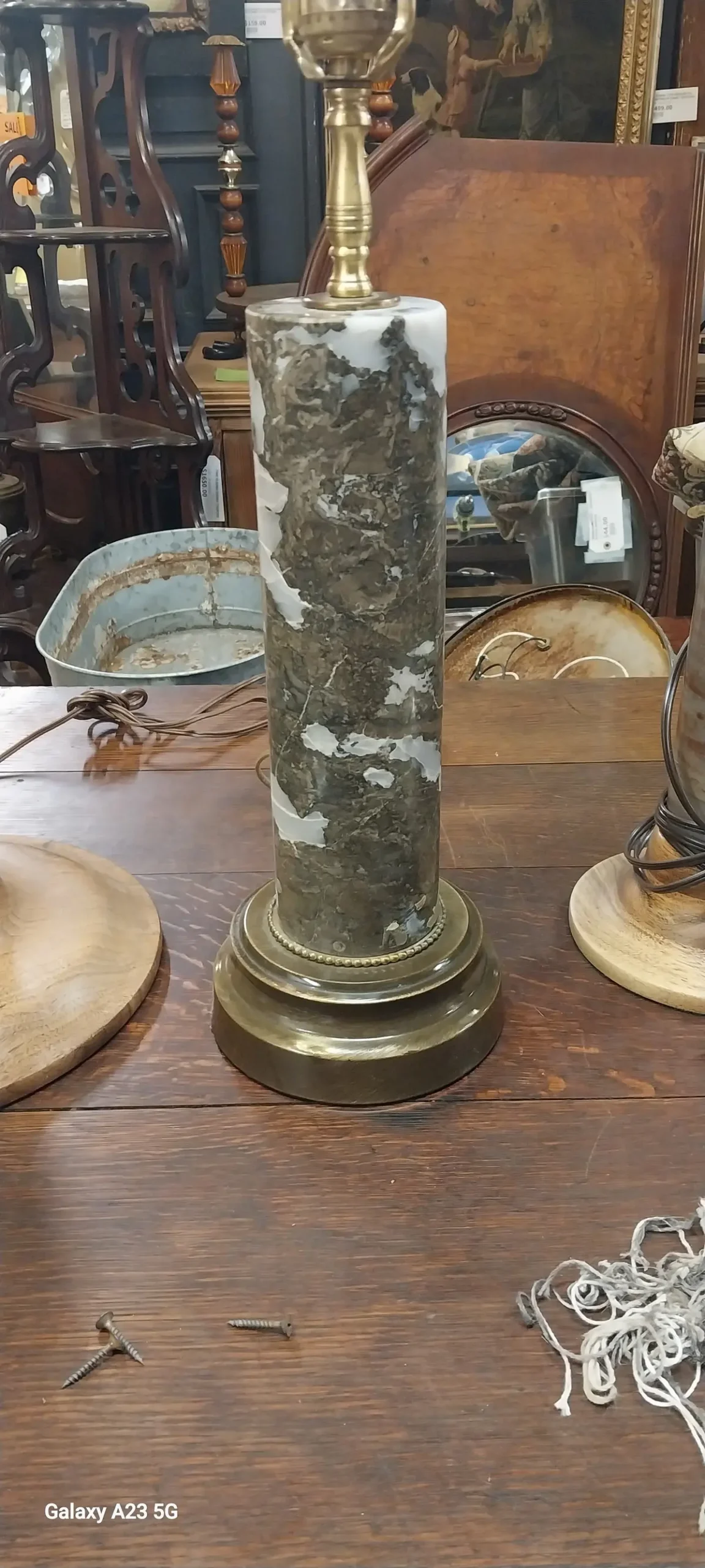 Medium Marble Cylinder Lamp With Shade 1